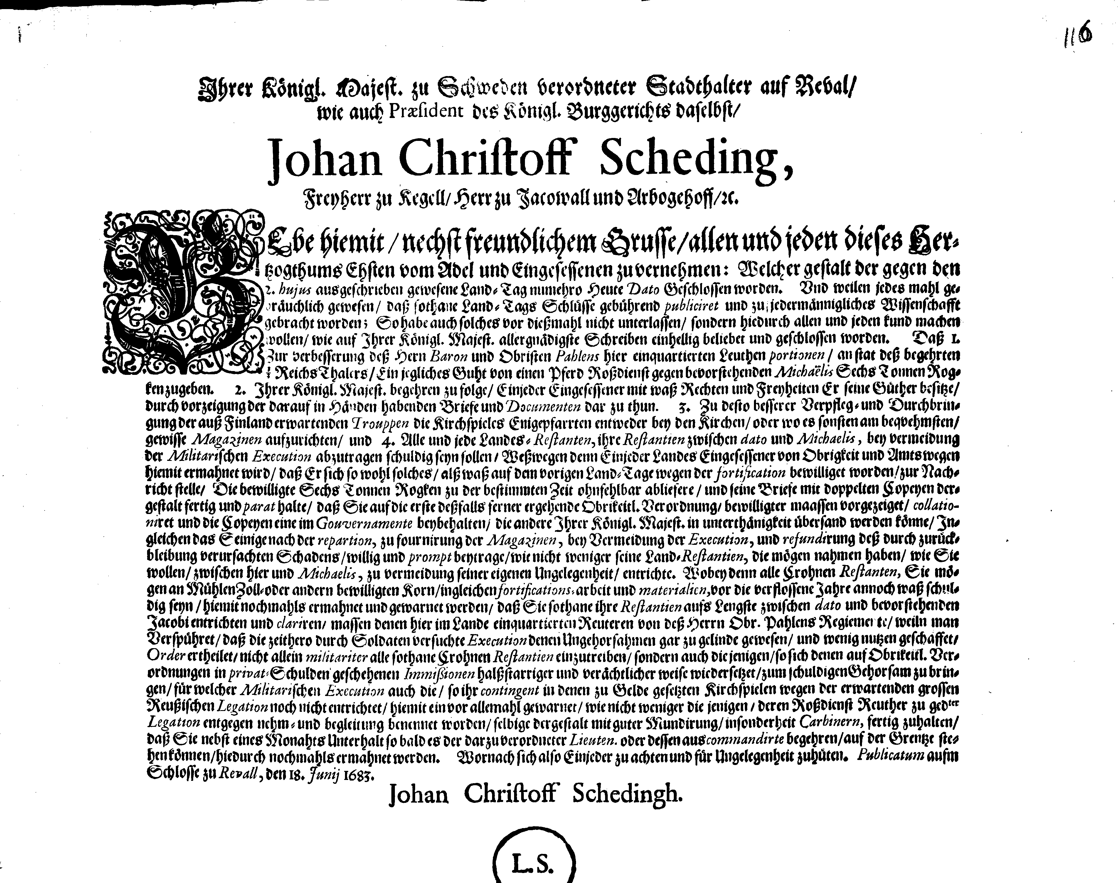 [Johan Christopher von Scheidingi korraldus]