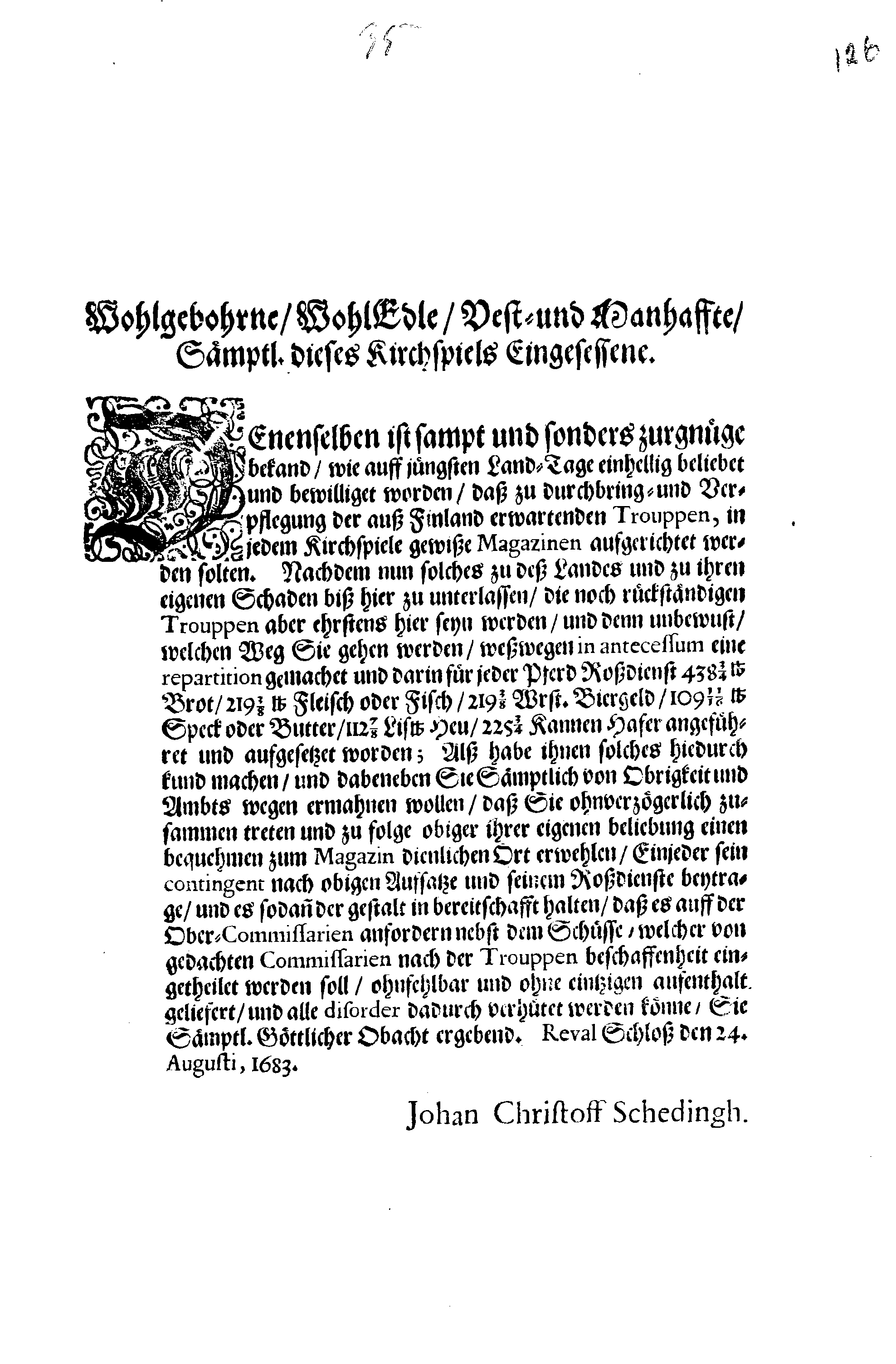 [Johan Christopher von Scheidingi korraldus]