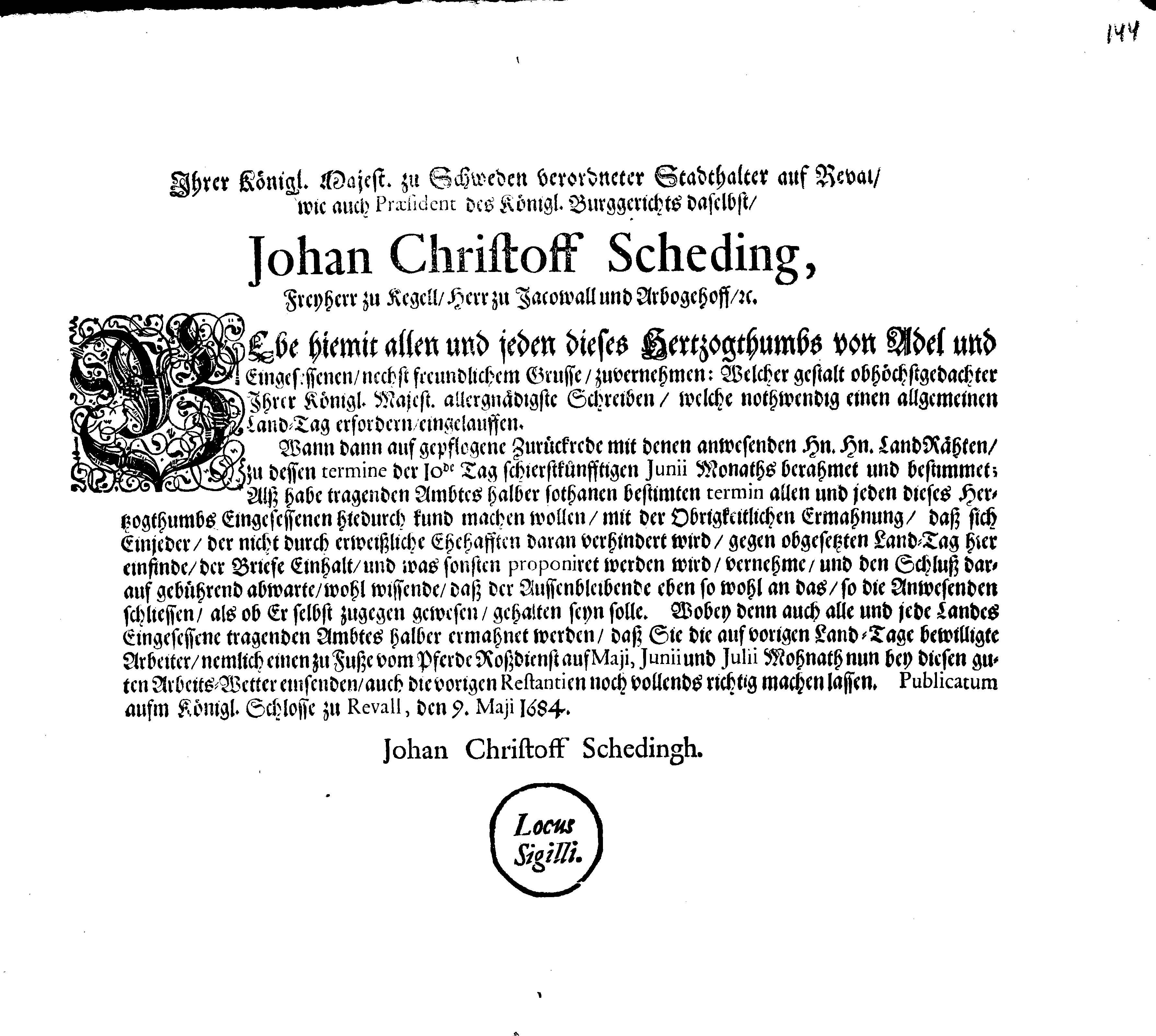 [Johan Christopher von Scheidingi korraldus]
