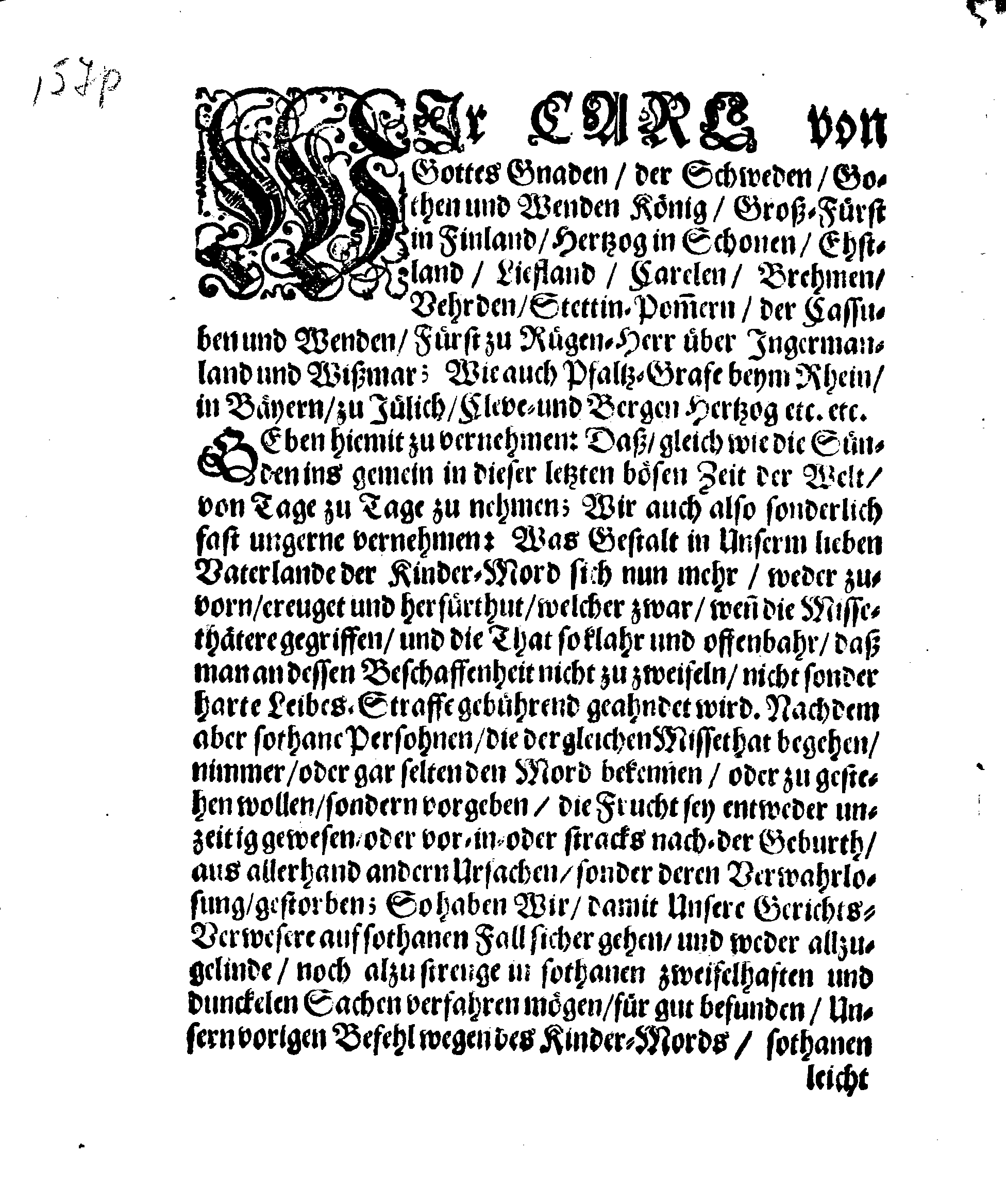 Ihrer Königl. Majest. Verordnung wegen Kinder-Mords