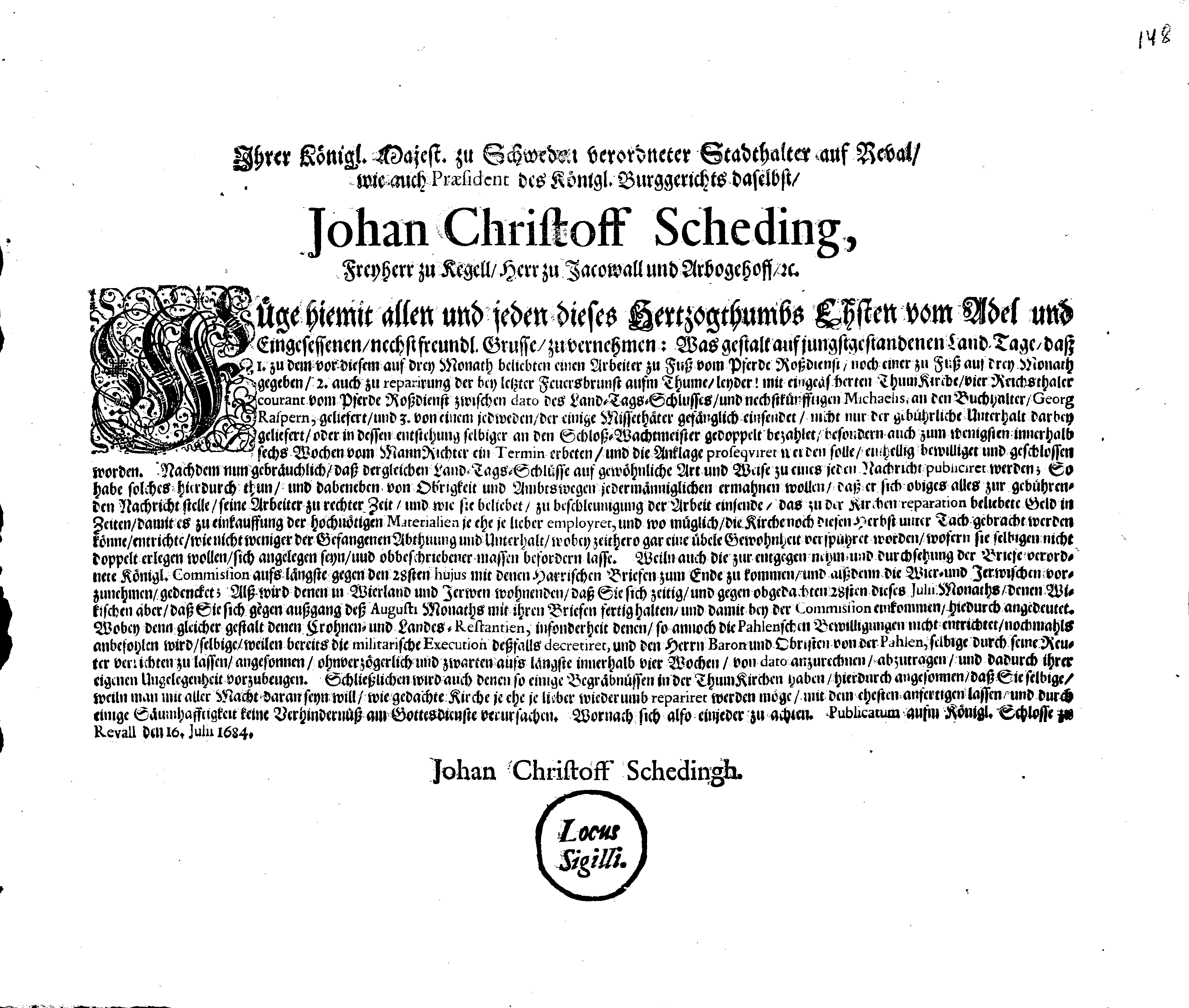 [Johan Christopher von Scheidingi korraldus]