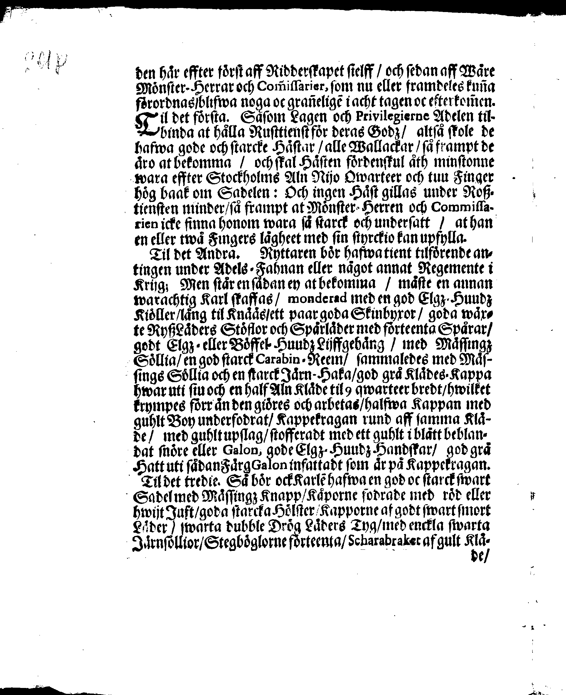 Kongl. May:tz Rusttienstz Ordning, Allom Wederbörandom til Effterrättelse