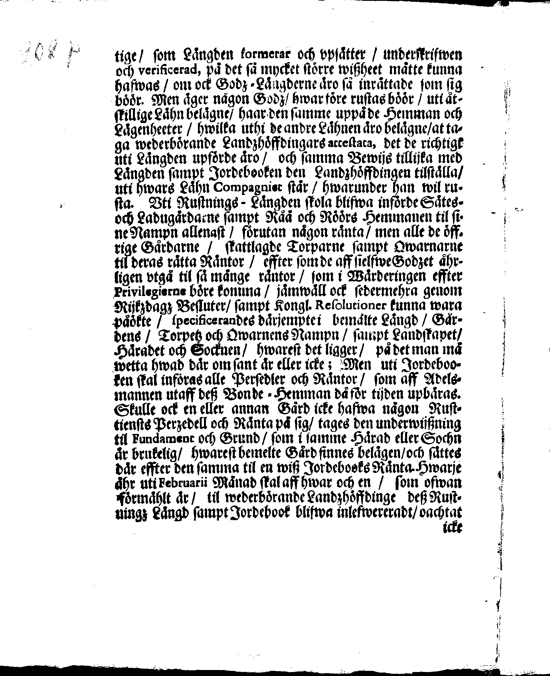 Kongl. May:tz Rusttienstz Ordning, Allom Wederbörandom til Effterrättelse