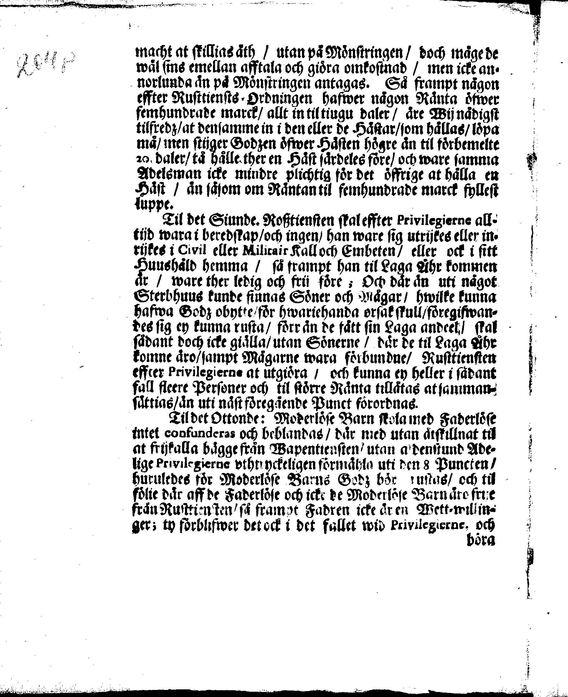 Kongl. May:tz Rusttienstz Ordning, Allom Wederbörandom til Effterrättelse