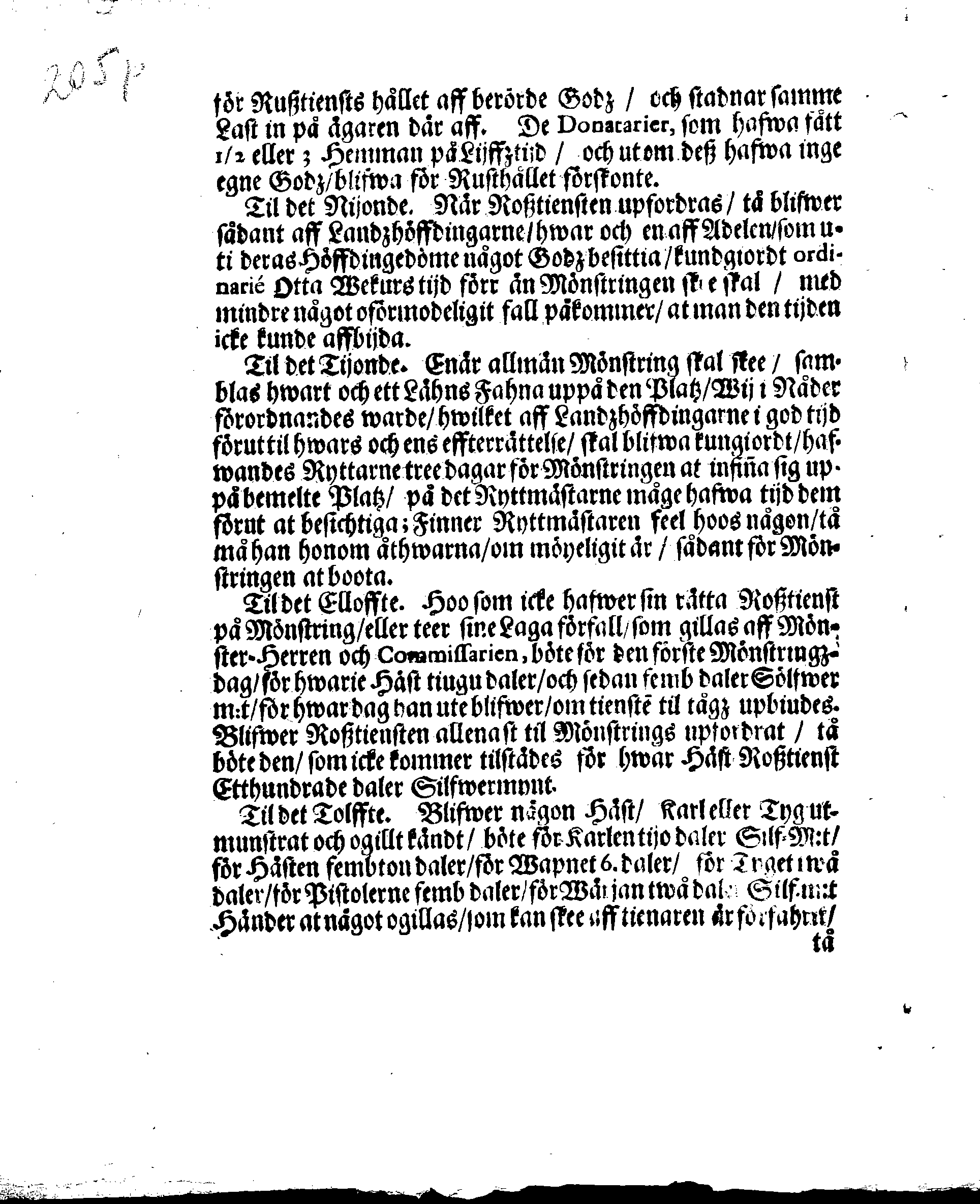 Kongl. May:tz Rusttienstz Ordning, Allom Wederbörandom til Effterrättelse