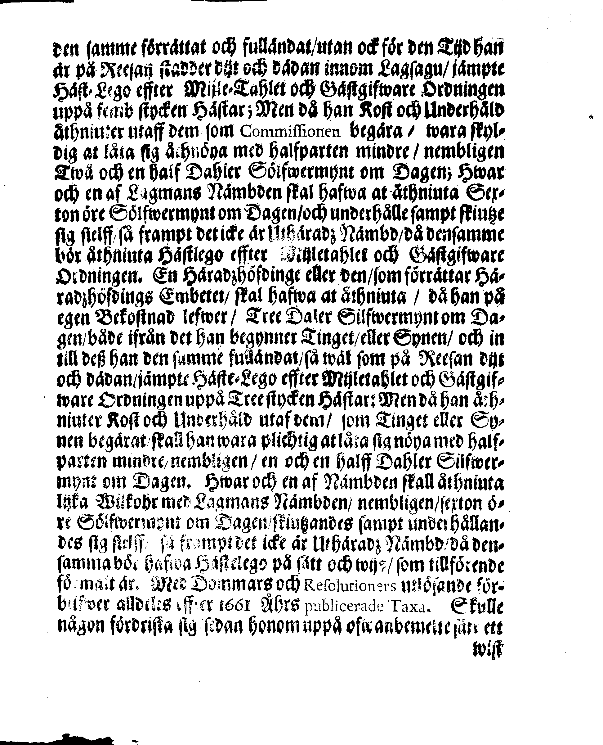 Kongl. May:tz Förordning Och TAXA, Angående extraordinarie Ting, Syner och deßlijke Förrättningar