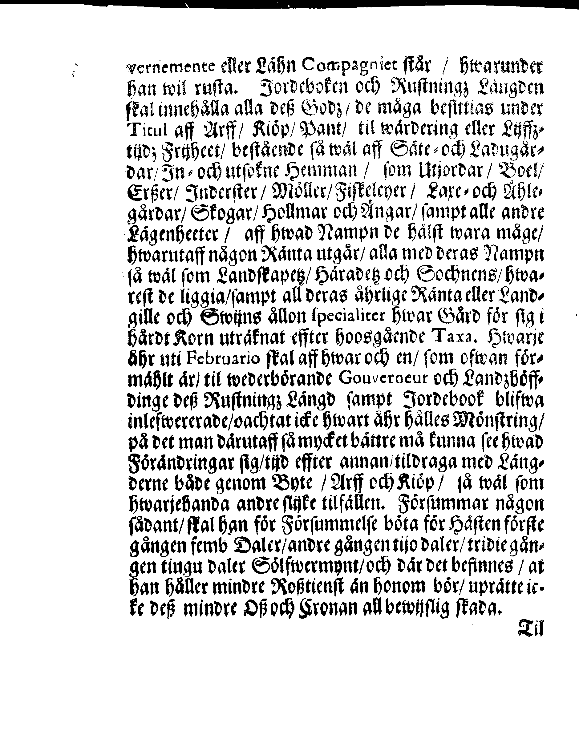 Kongl. May:tz Rusttiensts Ordning, Angående Ridderskapet och Adelen uti Skåne, Halland, Bleking och Bahuus Lähn