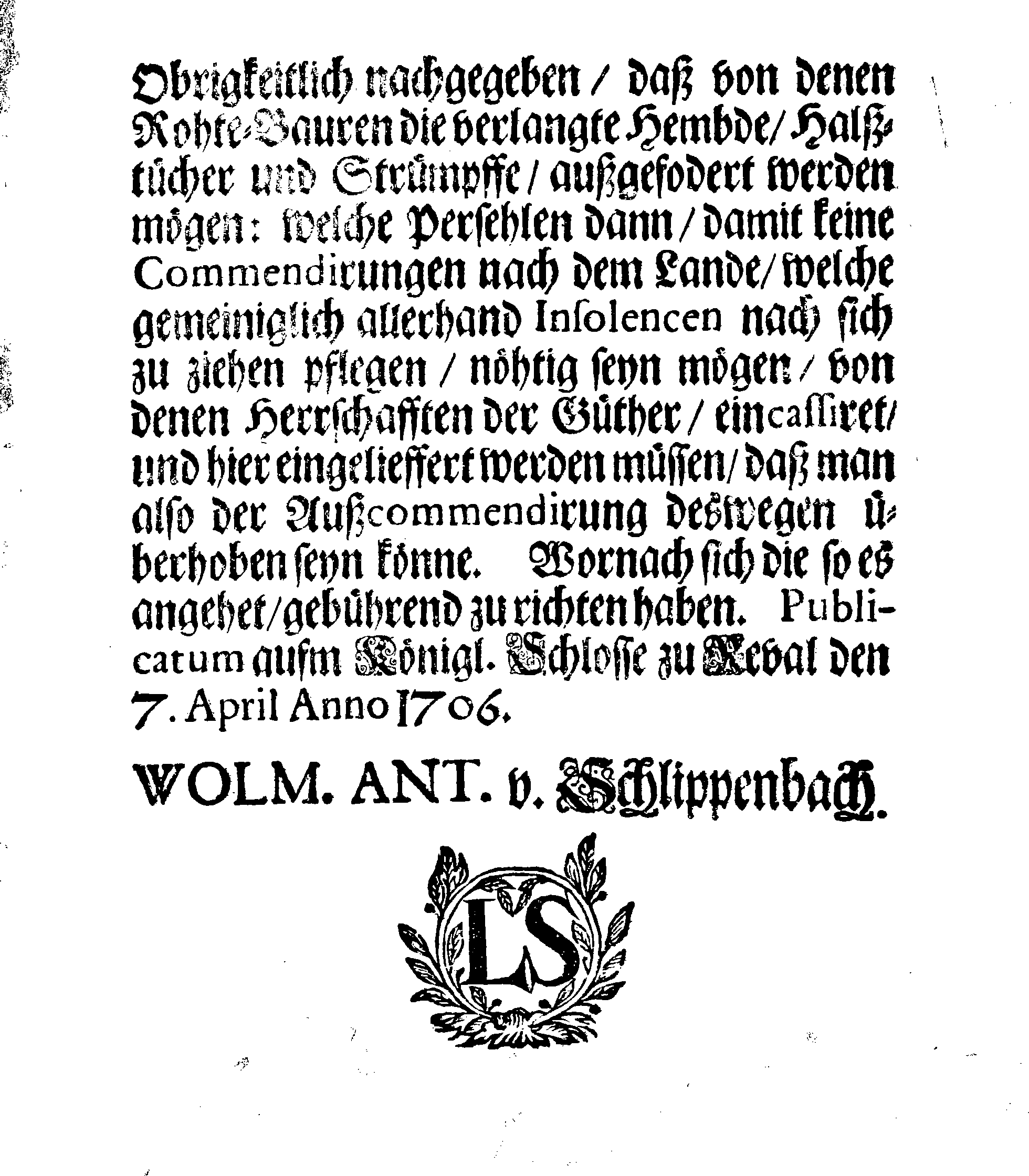 [Wolmar Anton von Schlippenbachi korraldus]