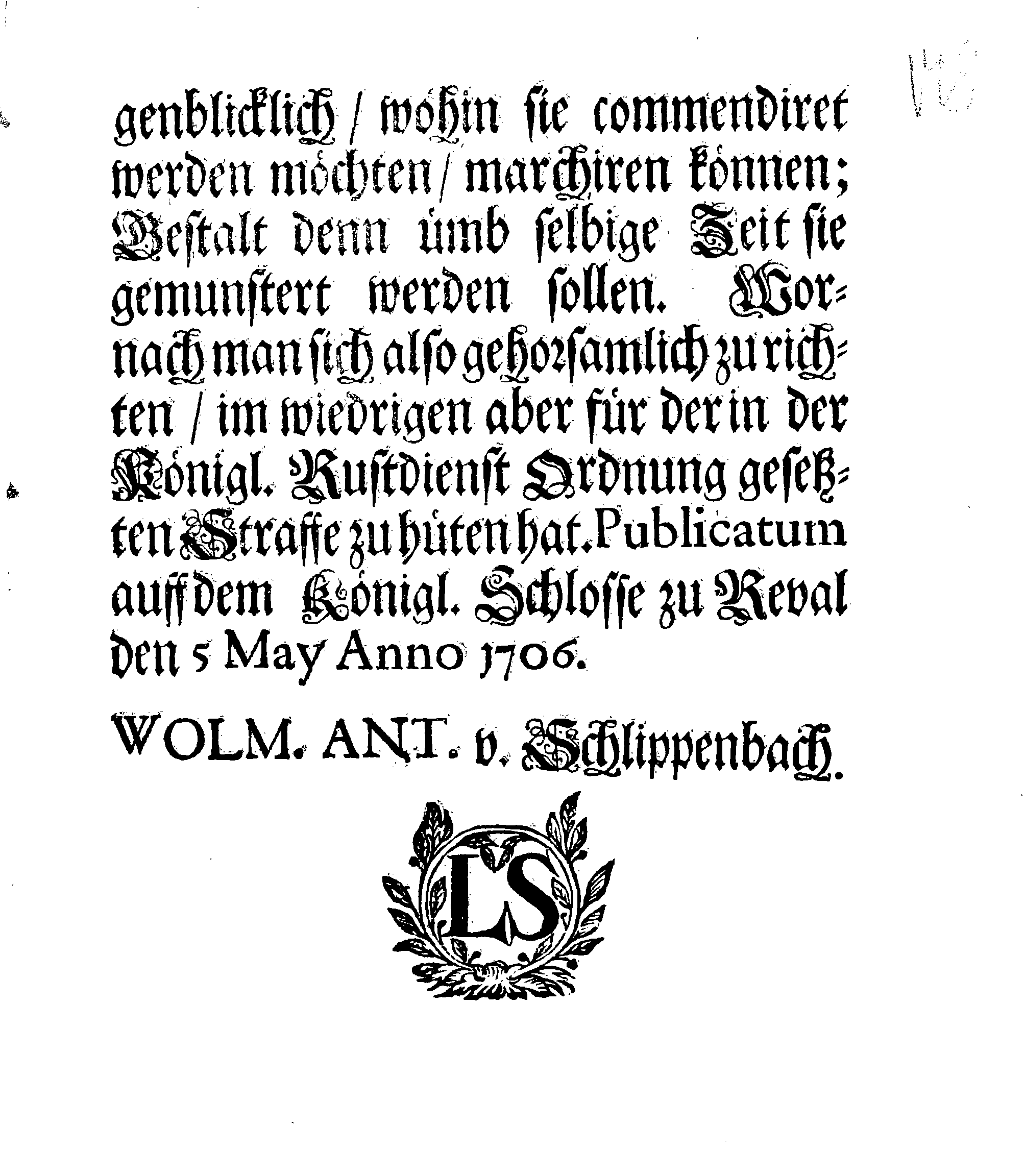 [Wolmar Anton von Schlippenbachi korraldus]