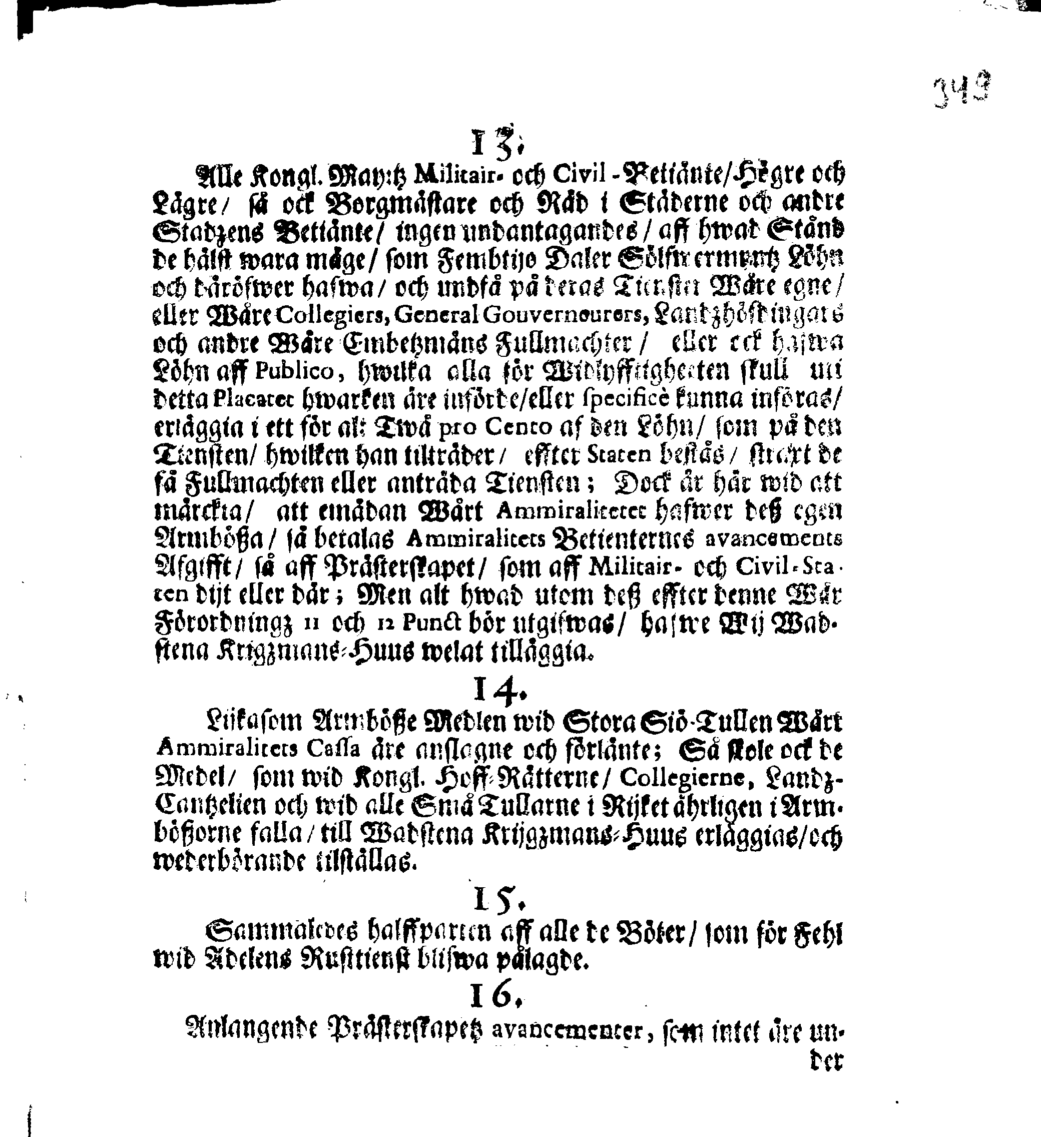 Kongl. May:tz Förnyade Ordning och Påbud Om Wadstena Krigzmans-Huus Inkomster