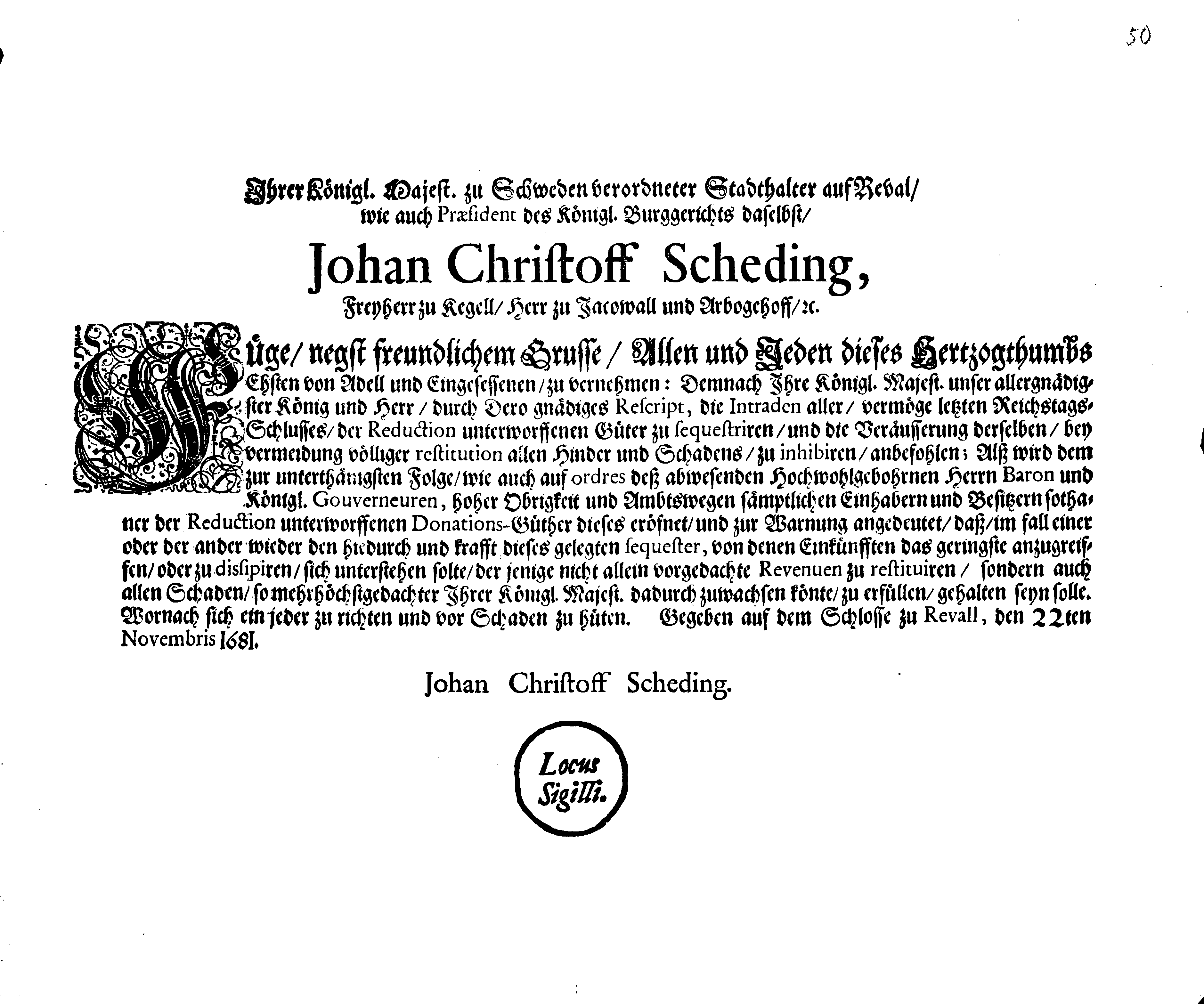 [Johan Christopher von Scheidingi korraldus]
