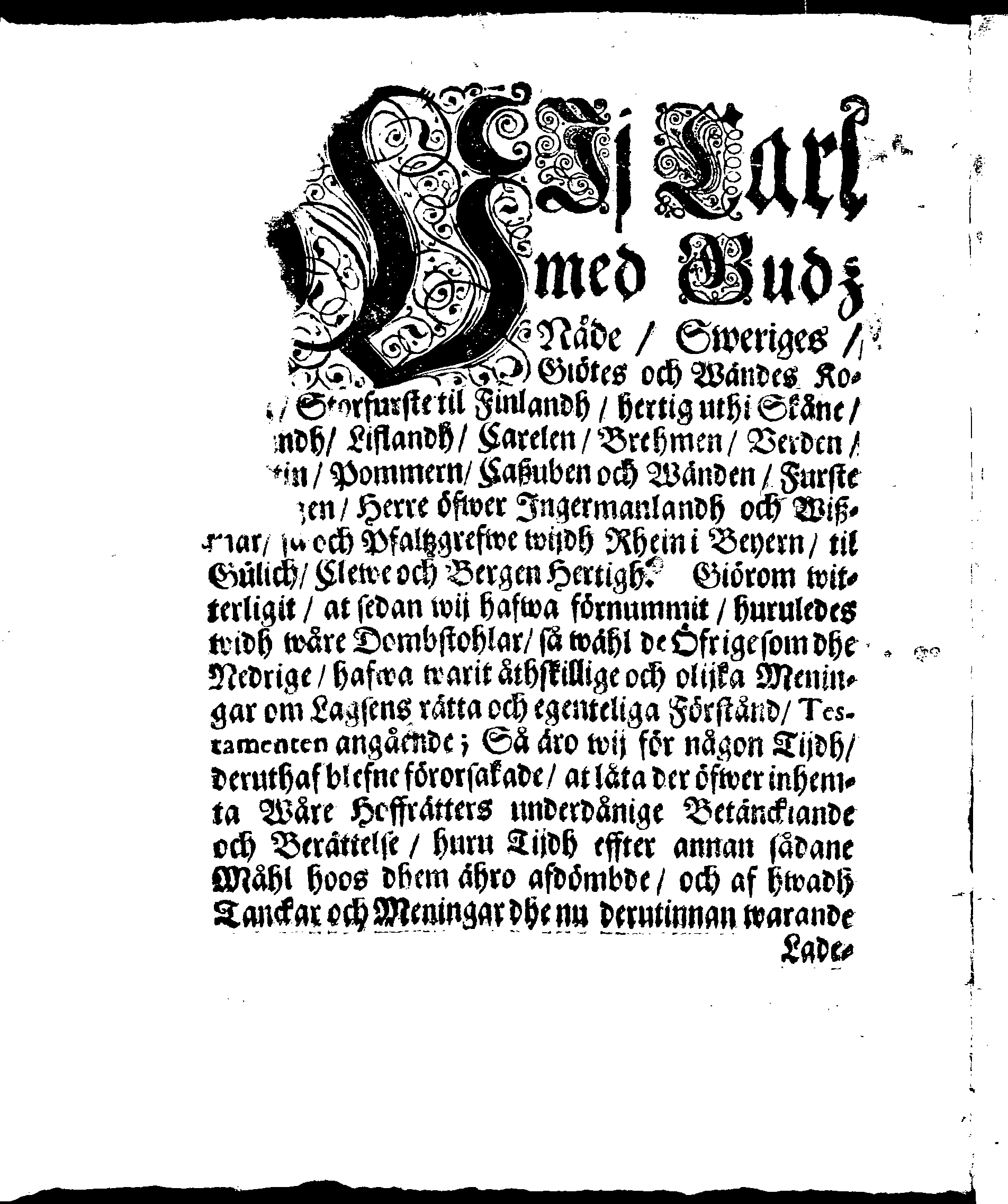 Kongl. May:tz Stadga och Förordningh, Angående TESTAMENTEN