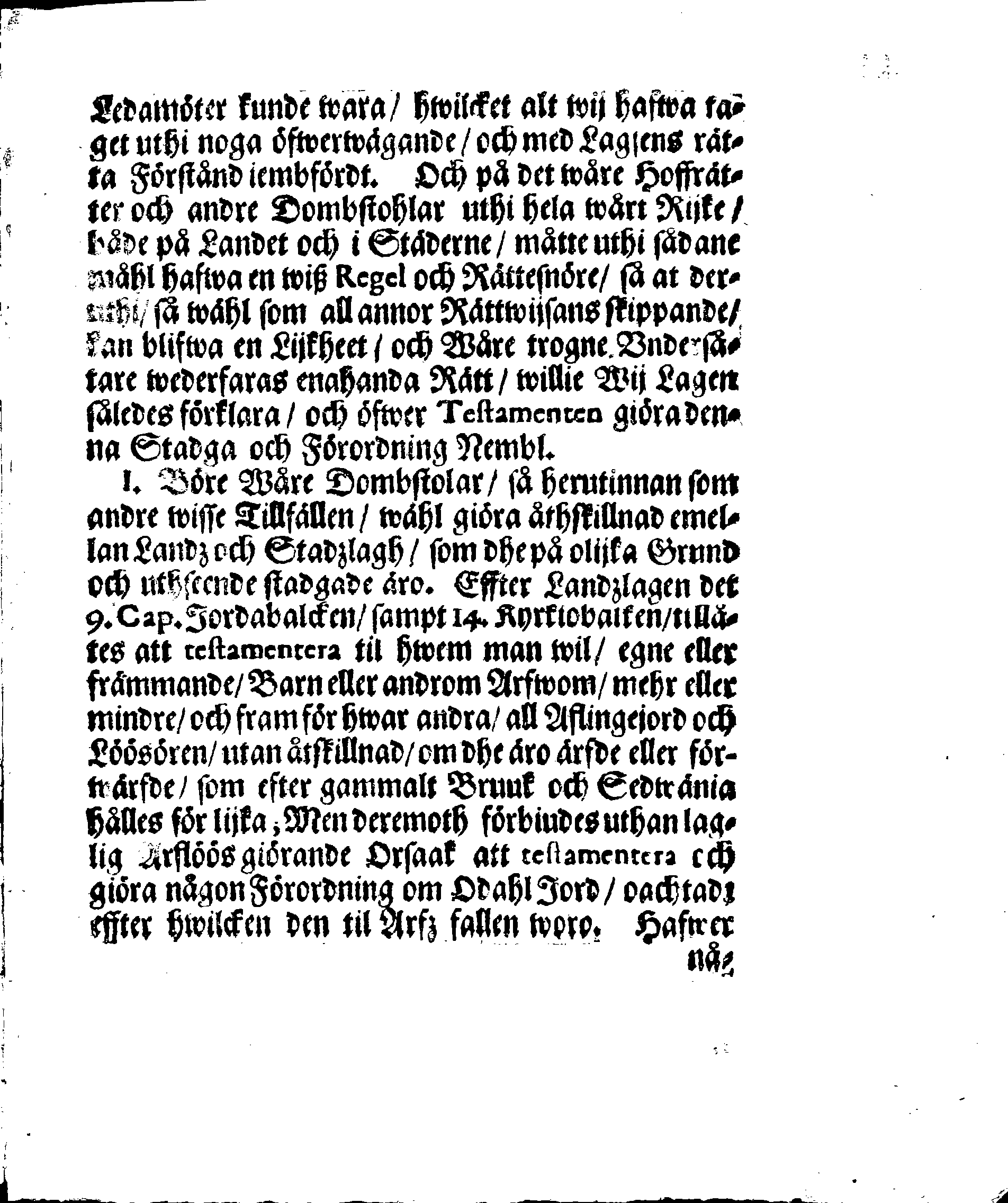 Kongl. May:tz Stadga och Förordningh, Angående TESTAMENTEN