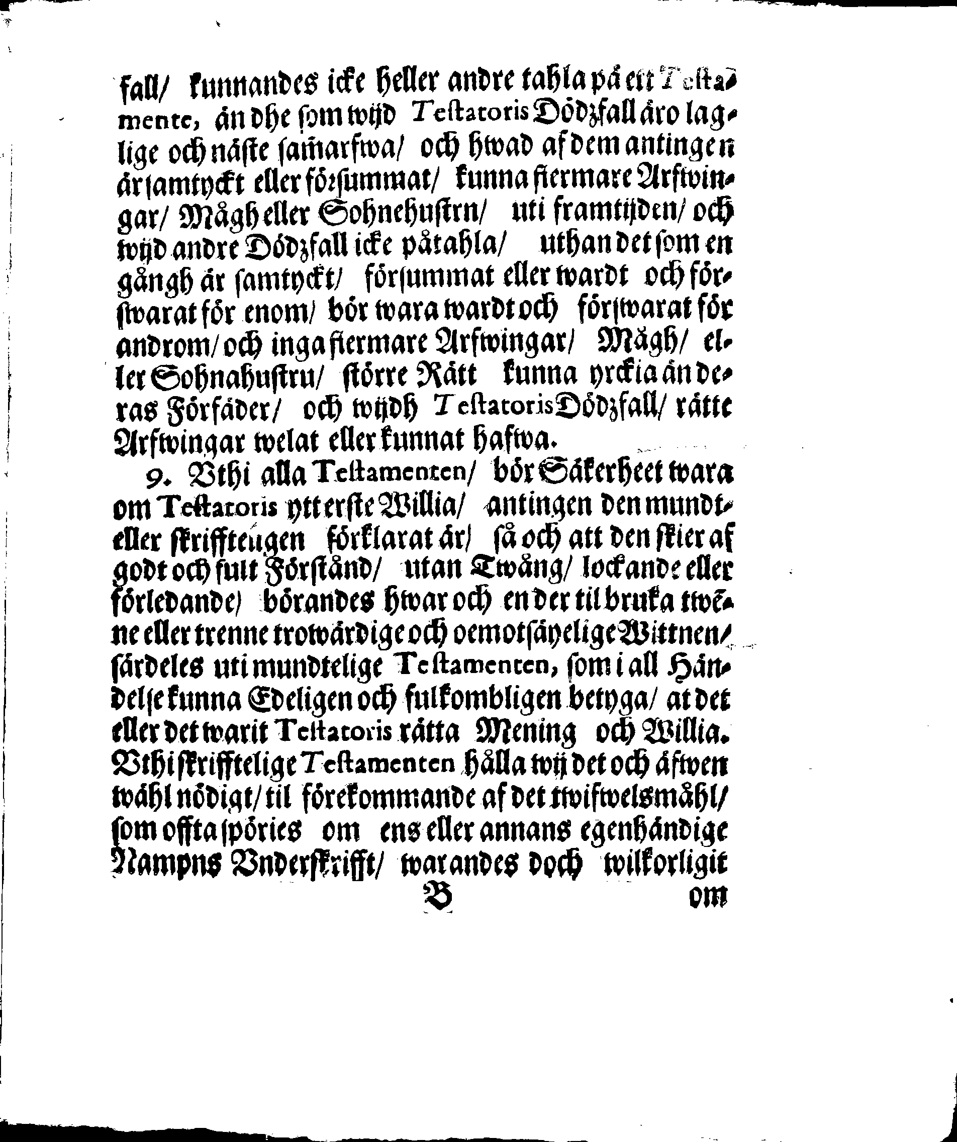 Kongl. May:tz Stadga och Förordningh, Angående TESTAMENTEN