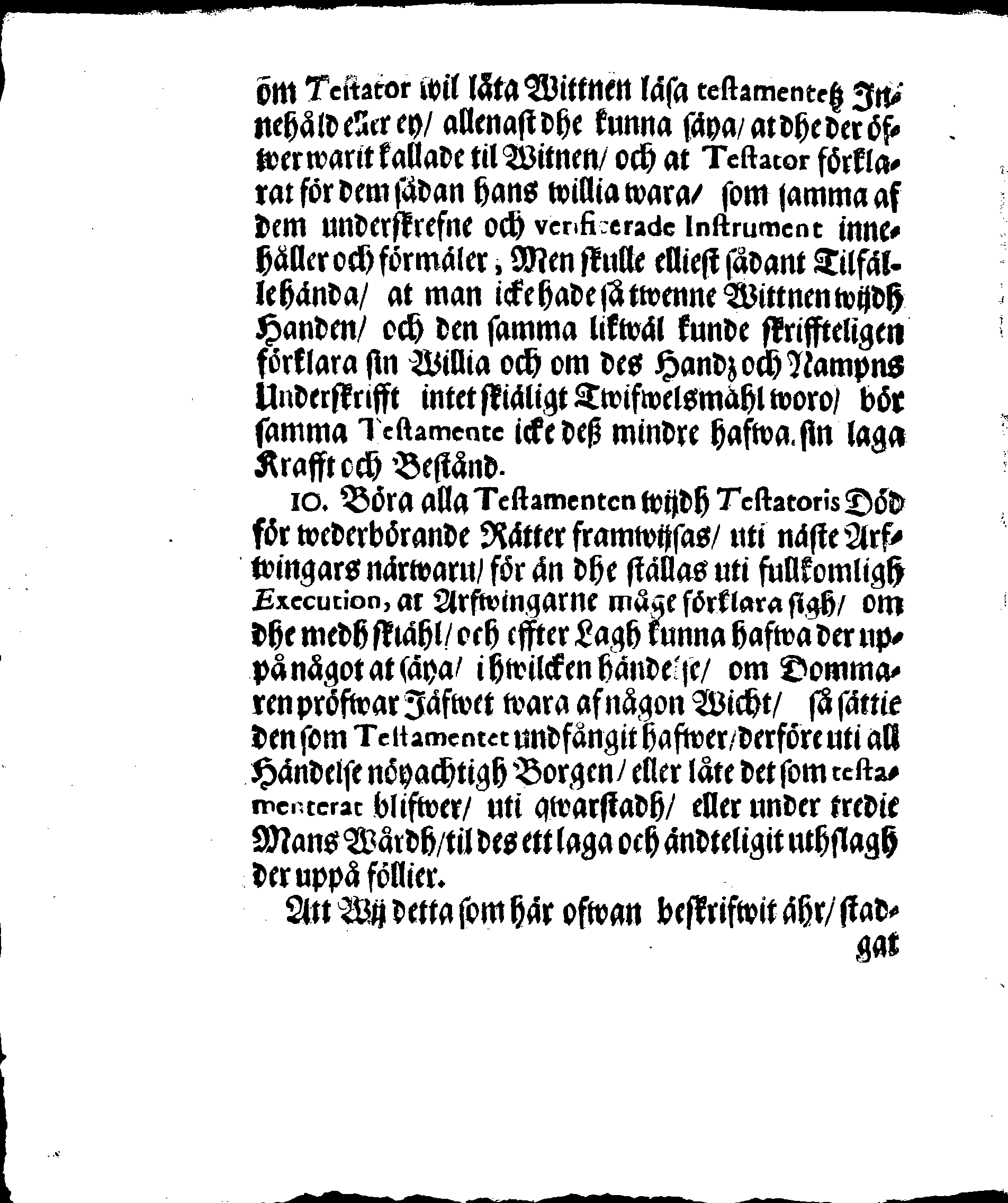 Kongl. May:tz Stadga och Förordningh, Angående TESTAMENTEN