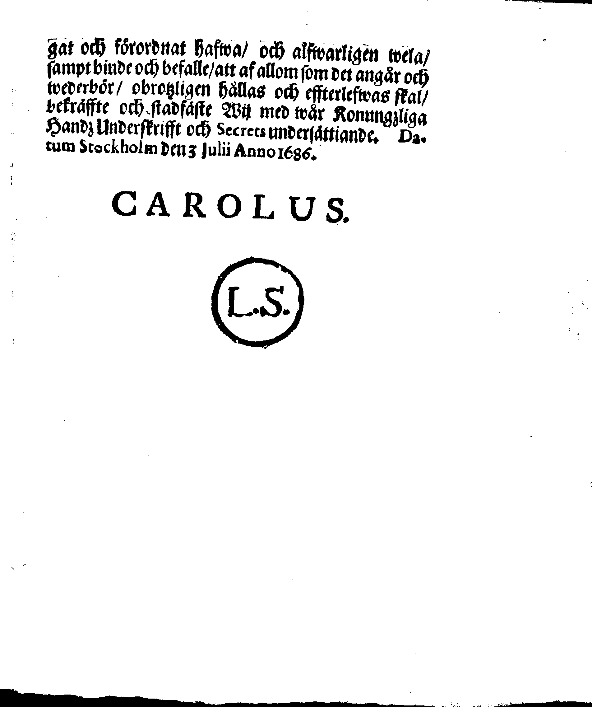 Kongl. May:tz Stadga och Förordningh, Angående TESTAMENTEN