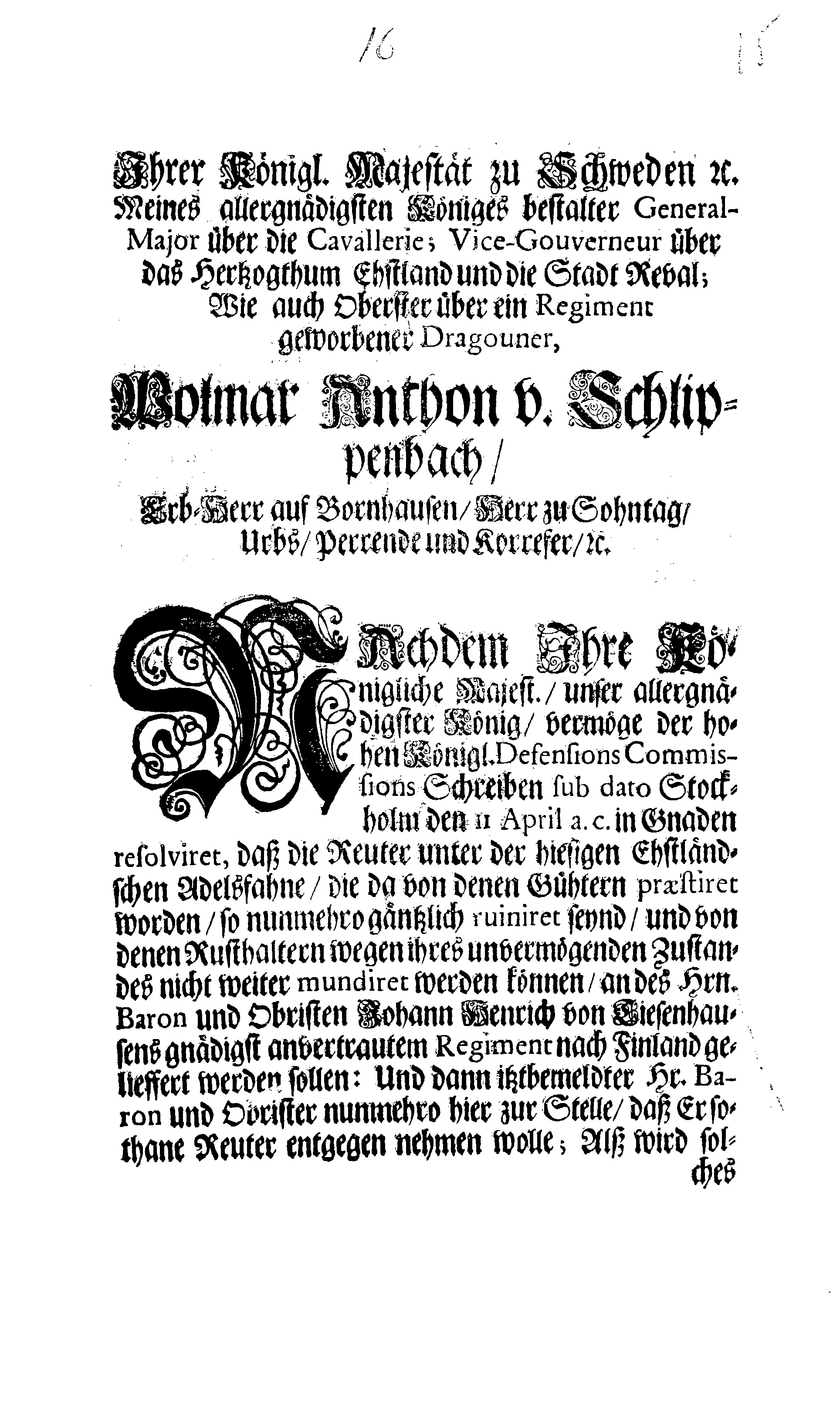 [Wolmar Anton von Schlippenbachi korraldus]