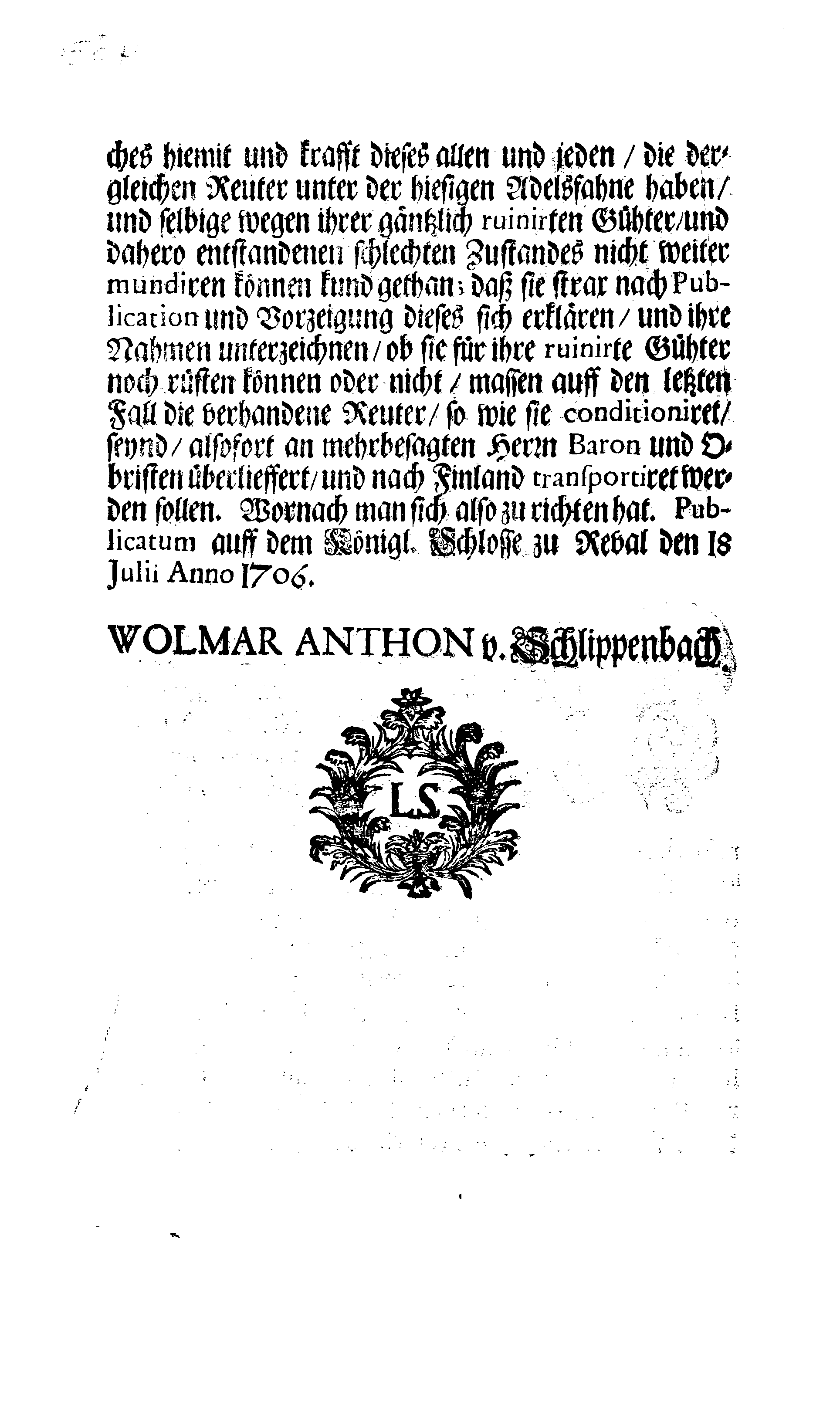 [Wolmar Anton von Schlippenbachi korraldus]