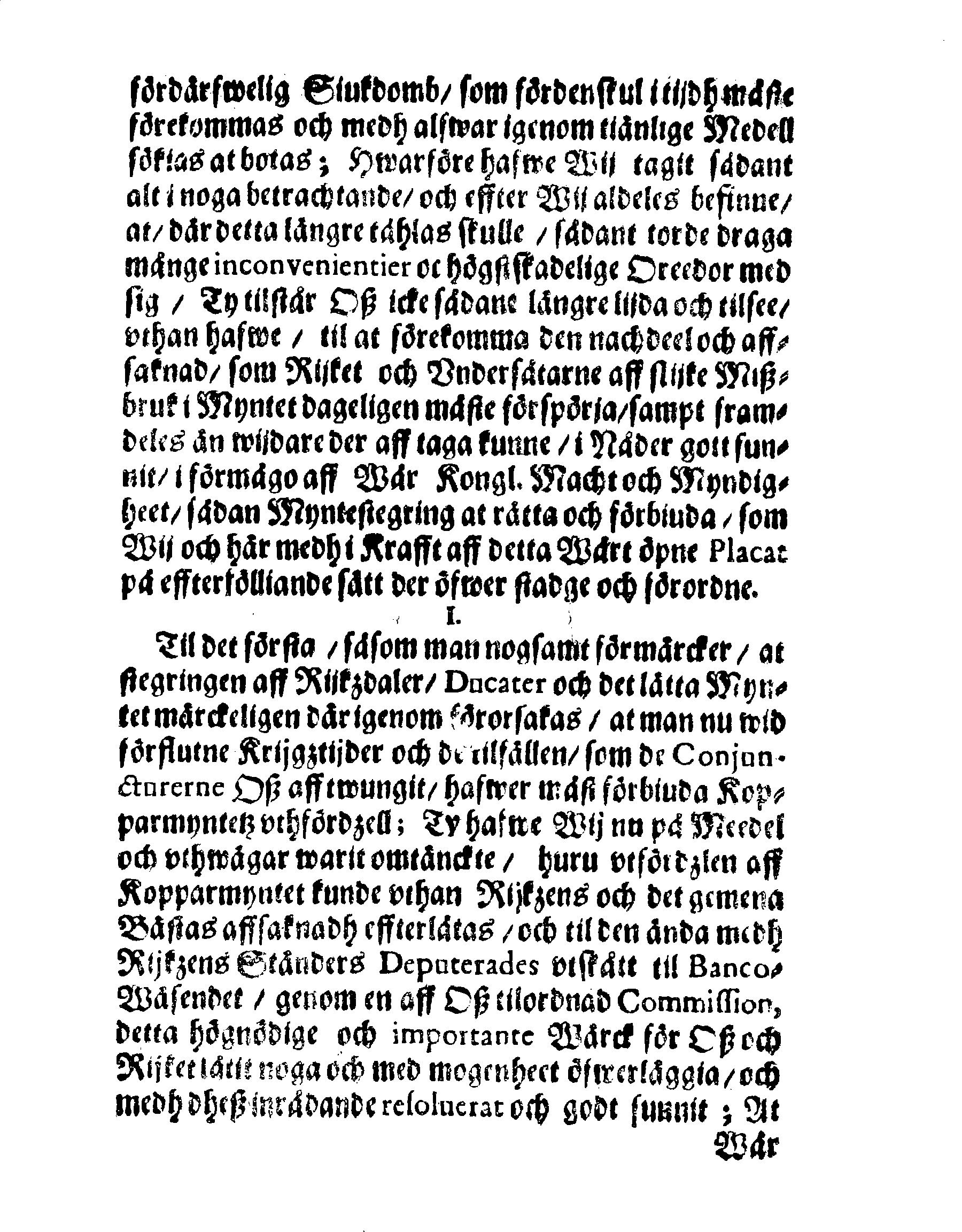 Kongl. May:tz Nådige Förordning om Myntet