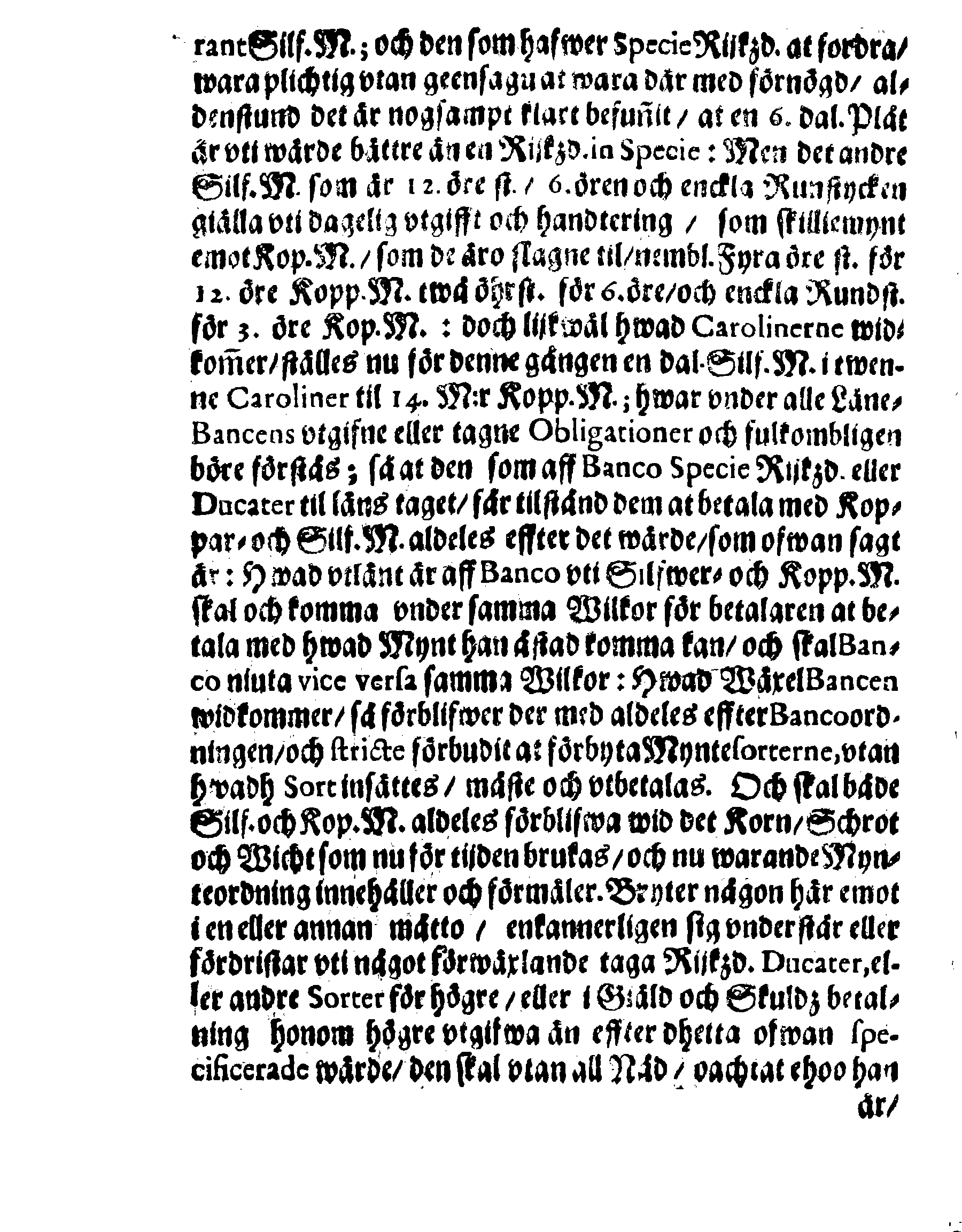 Kongl. May:tz Nådige Förordning om Myntet