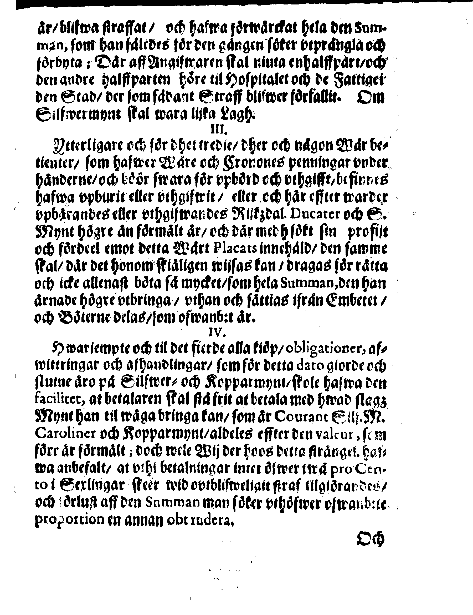 Kongl. May:tz Nådige Förordning om Myntet