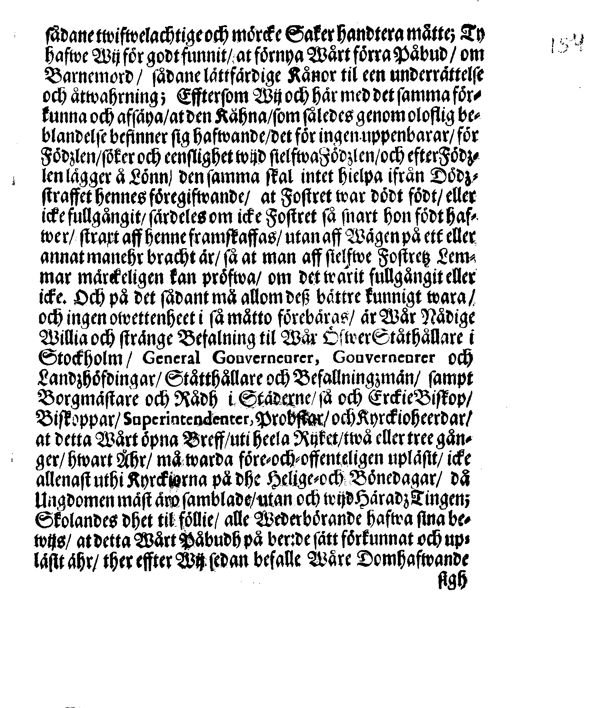 Kongl. May:tz PÅBUDH Angående Barne-Mordh