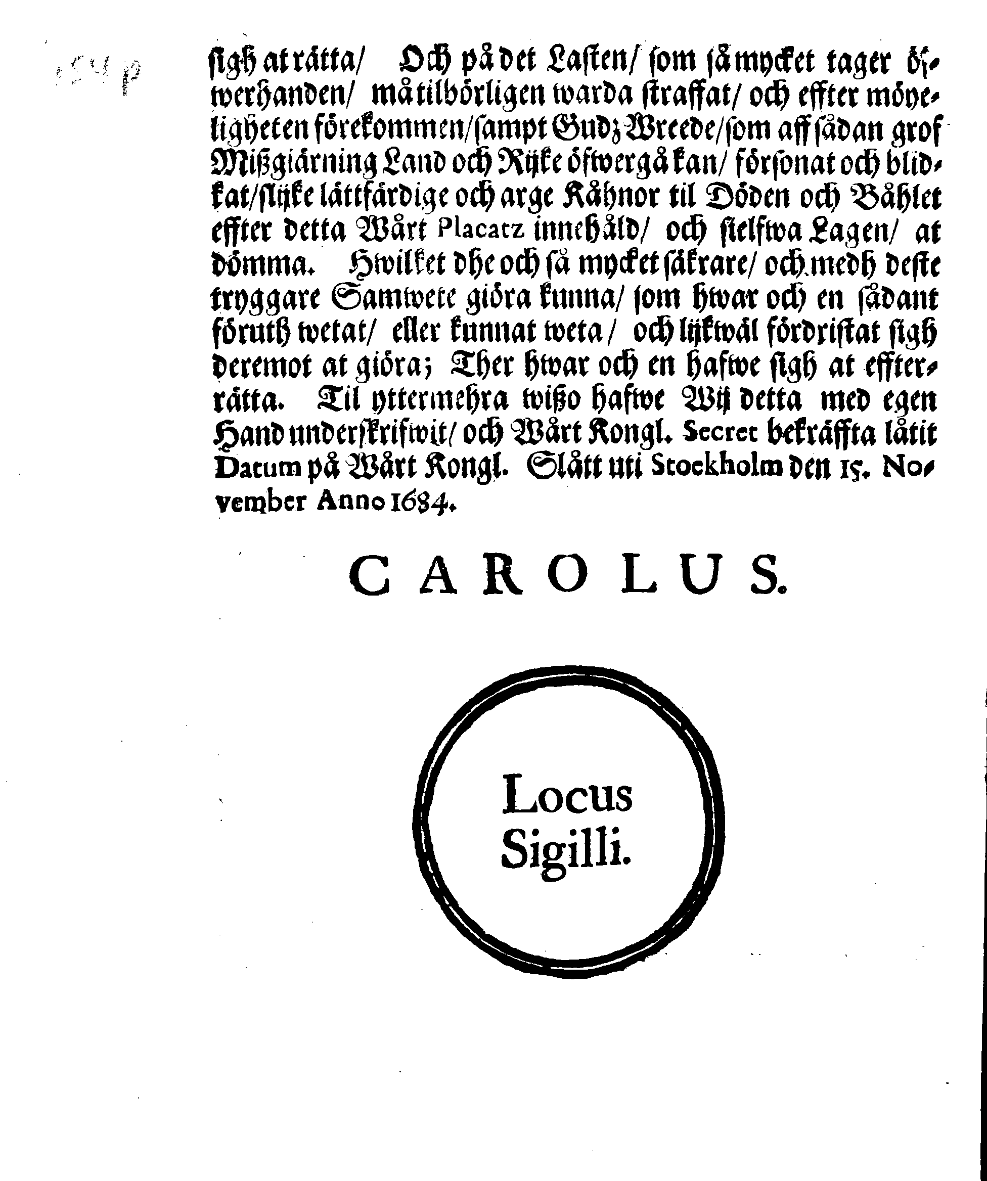 Kongl. May:tz PÅBUDH Angående Barne-Mordh
