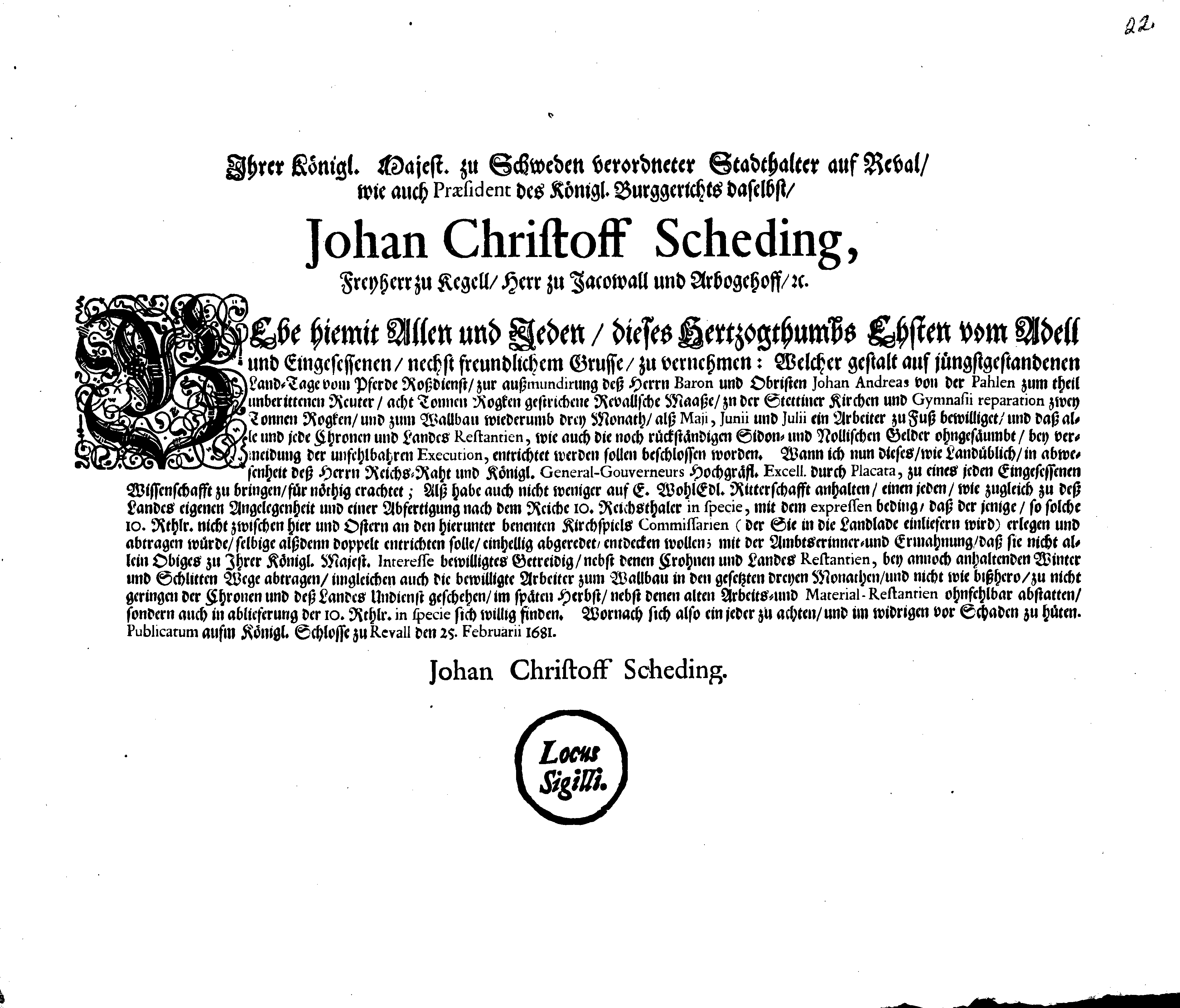 [Johan Christopher von Scheidingi korraldus]