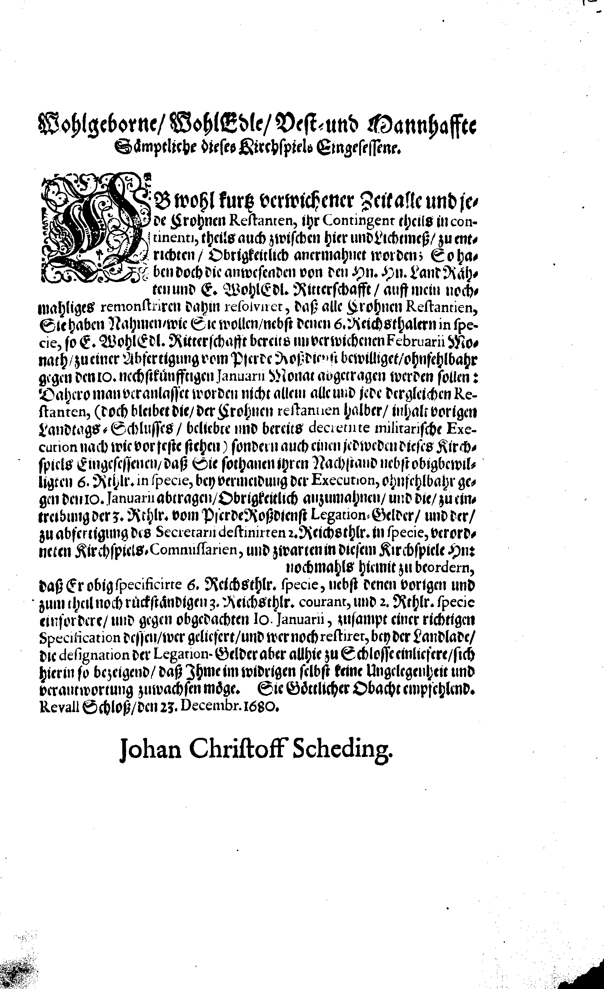 [Johan Christopher von Scheidingi korraldus]