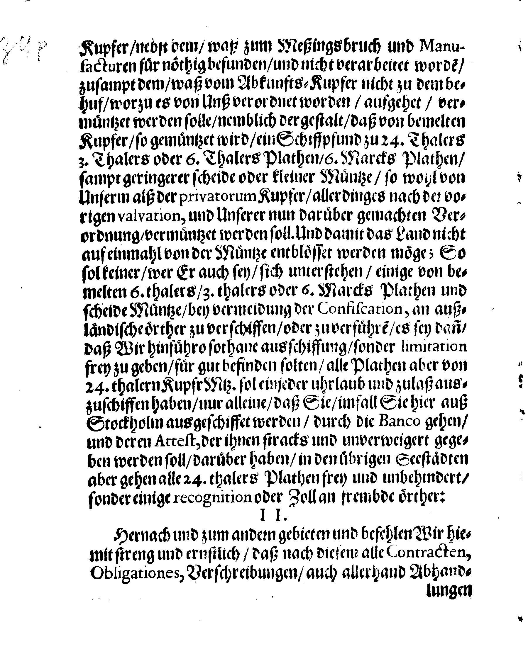 Ihr. Königl. Maj. Gnädige Verordnung Wegen Der Müntze