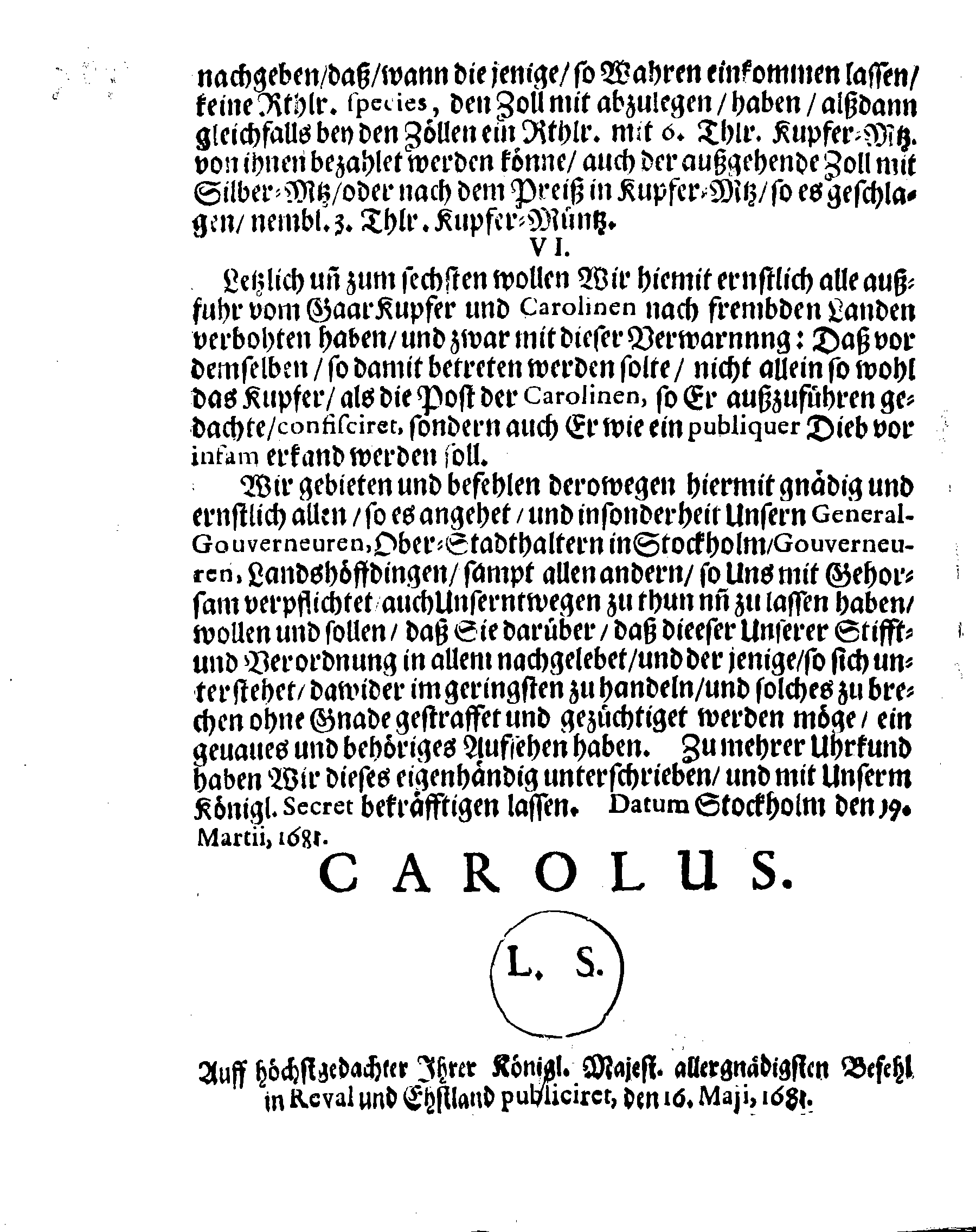 Ihr. Königl. Maj. Gnädige Verordnung Wegen Der Müntze