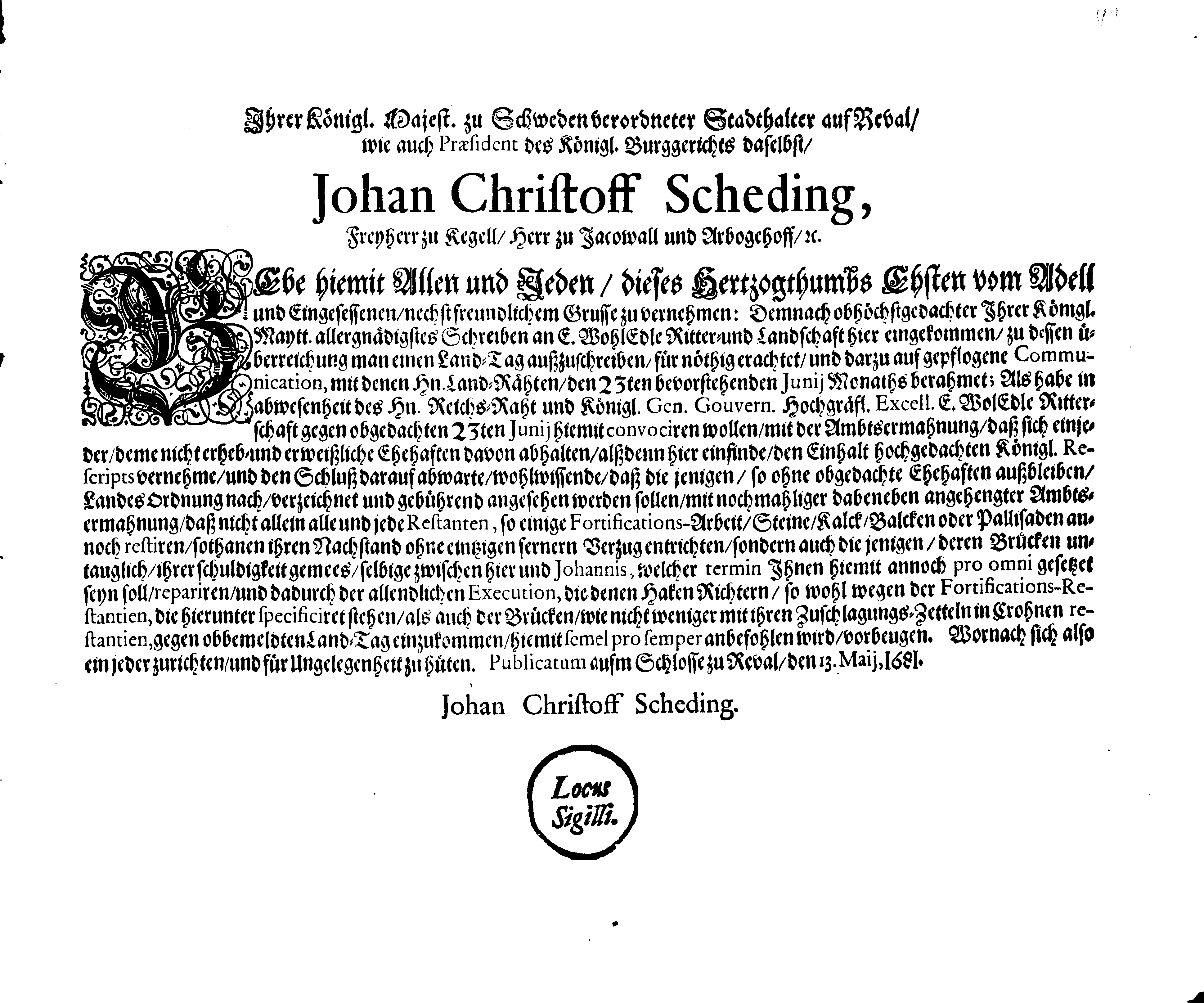 [Johan Christopher von Scheidingi korraldus]