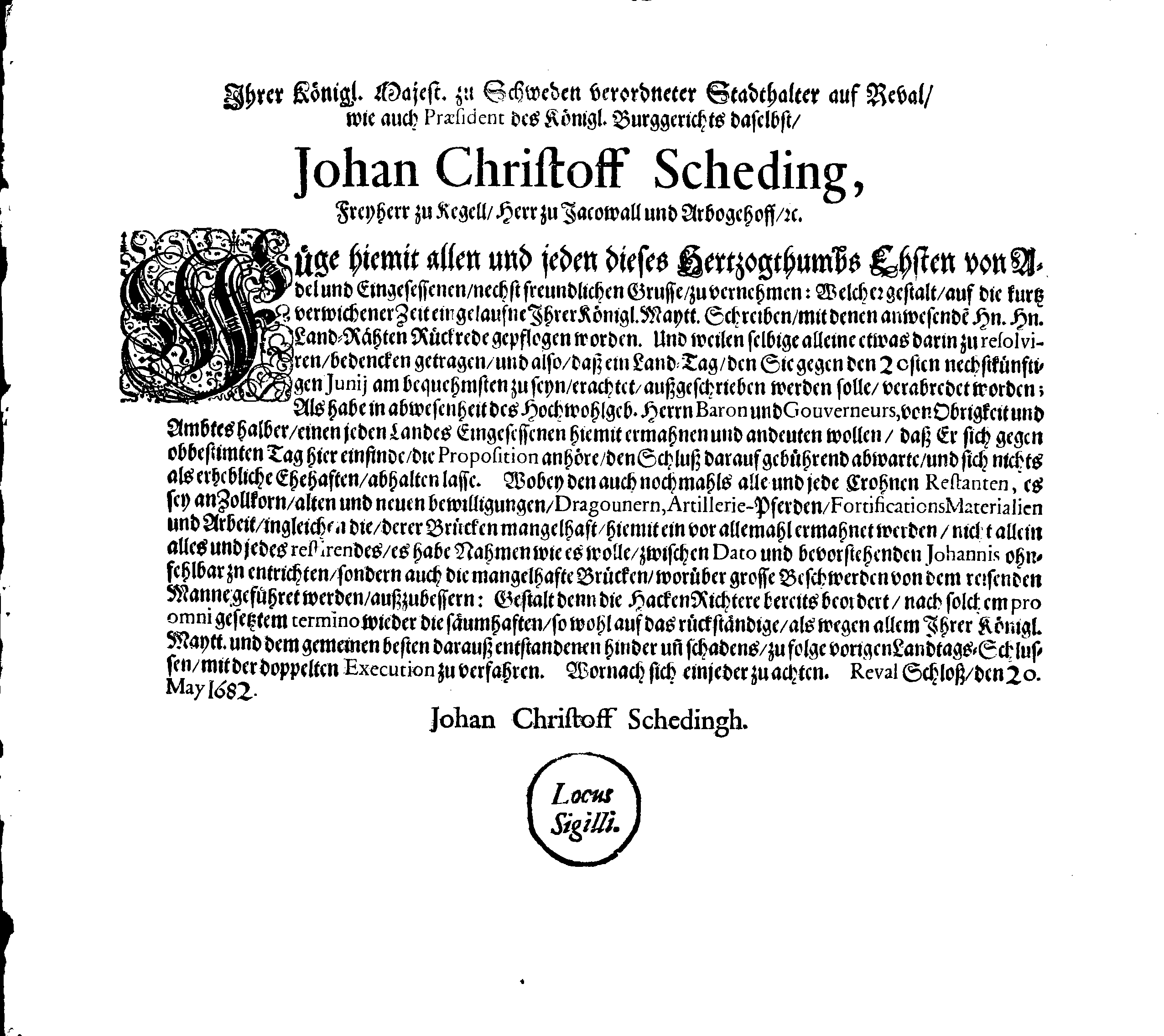 [Johan Christopher von Scheidingi korraldus]