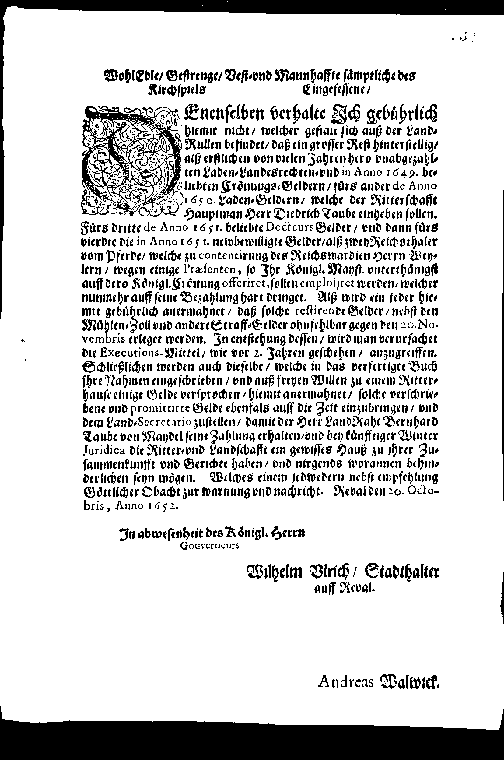 [Wilhelm Ulrichi korraldus]