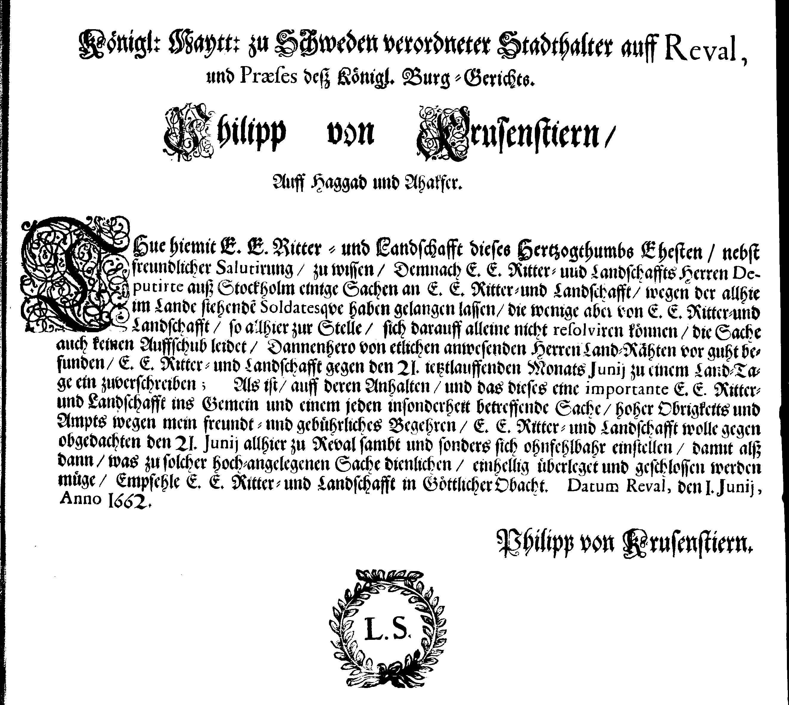 [Philipp Krusenstjerni korraldus]