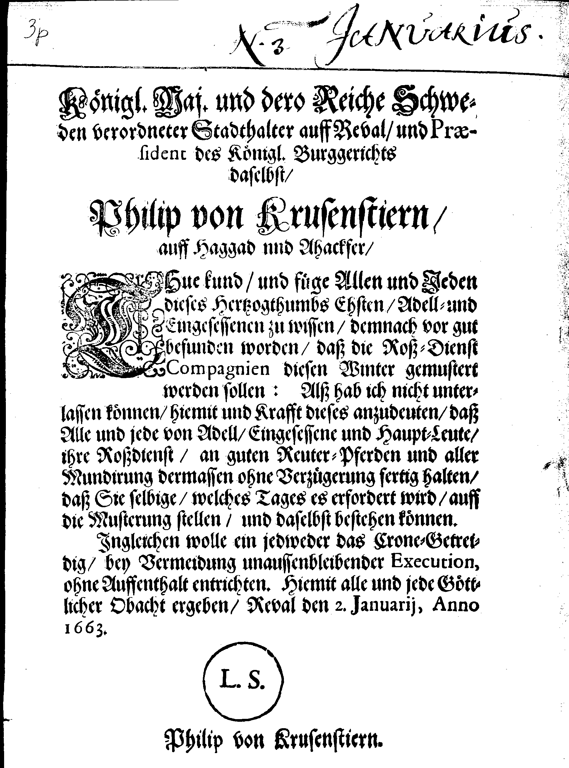 [Philipp Krusenstjerni korraldus]