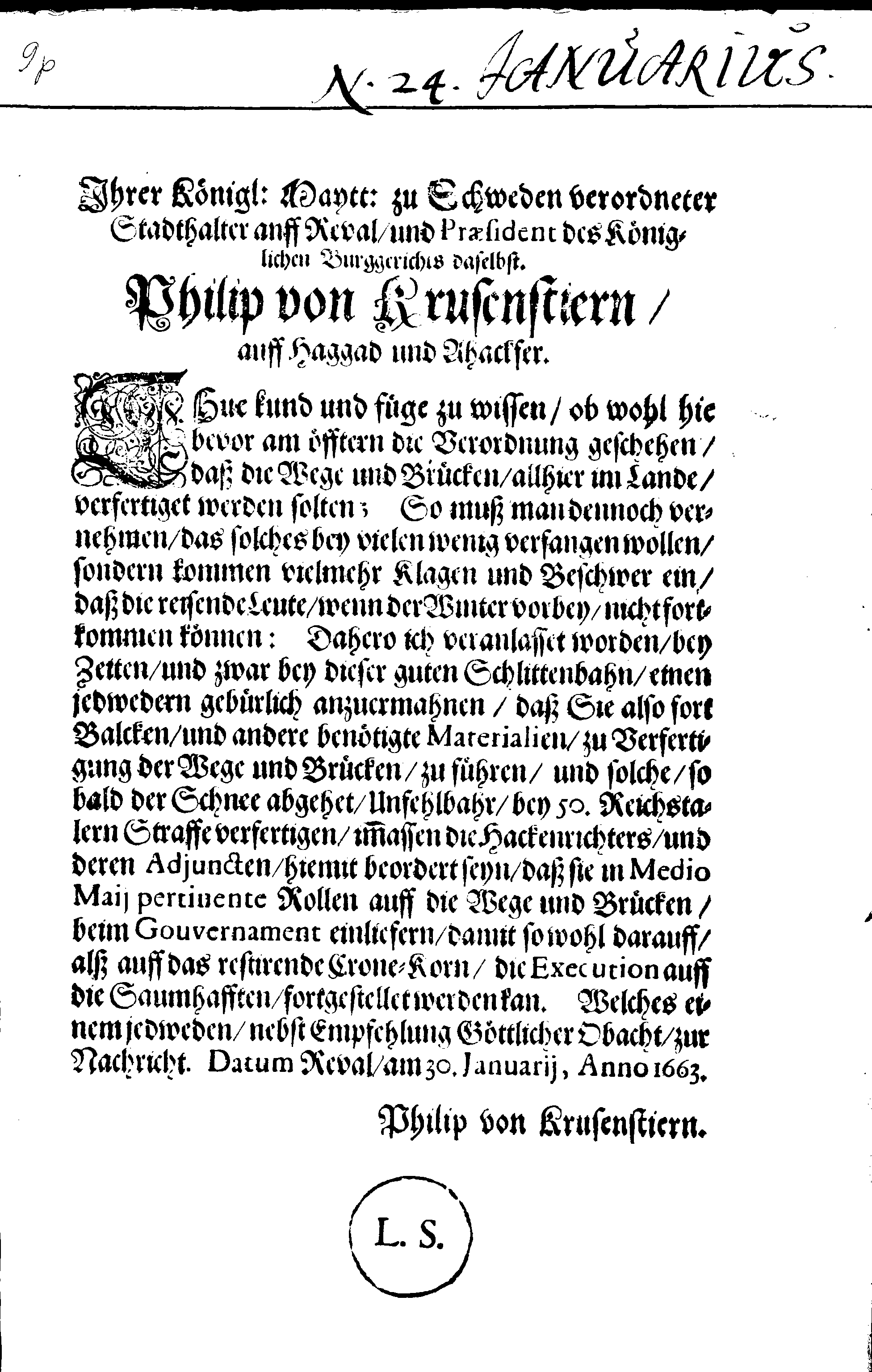 [Philipp Krusenstjerni korraldus]