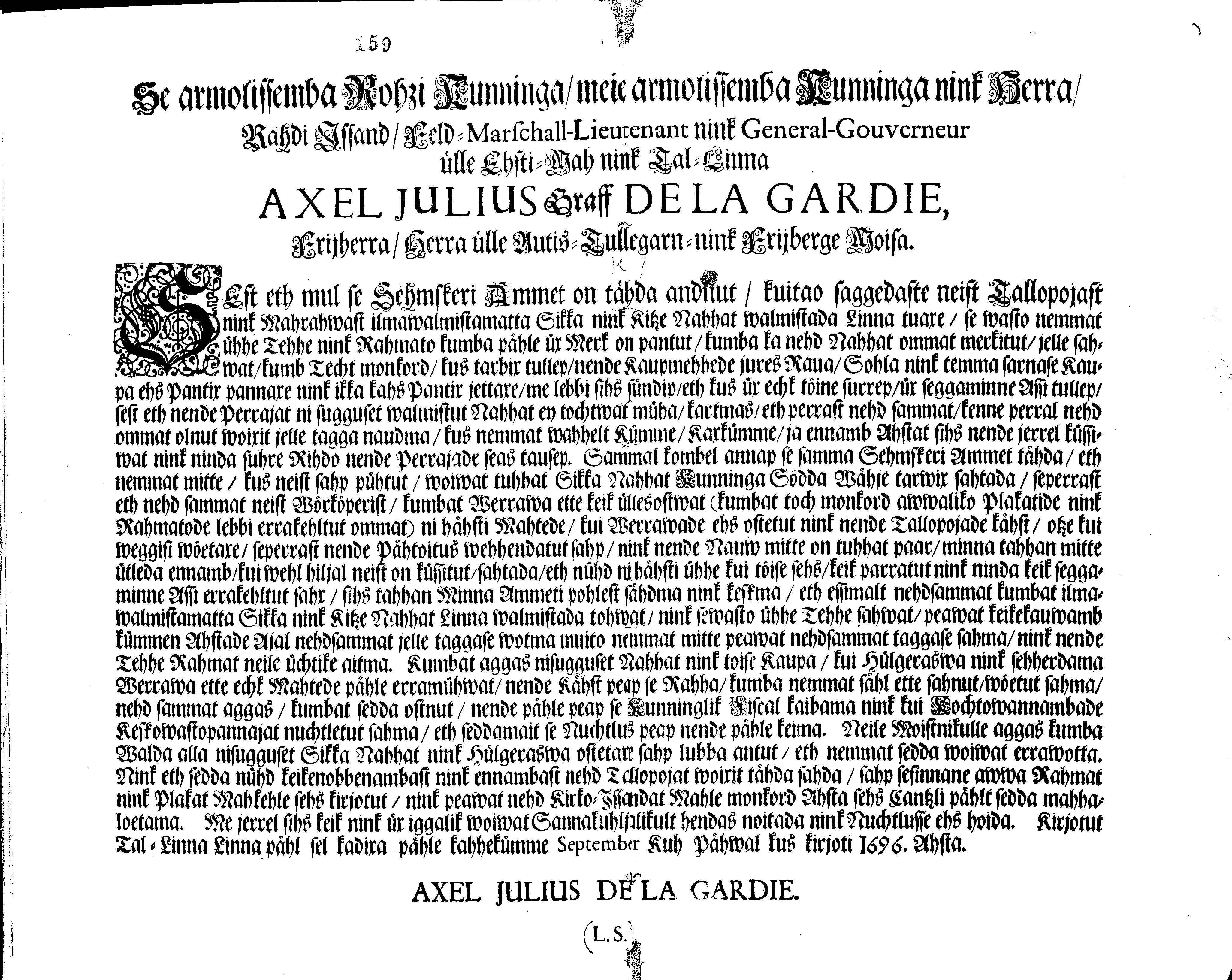 [Axel Julius De la Gardie korraldus]