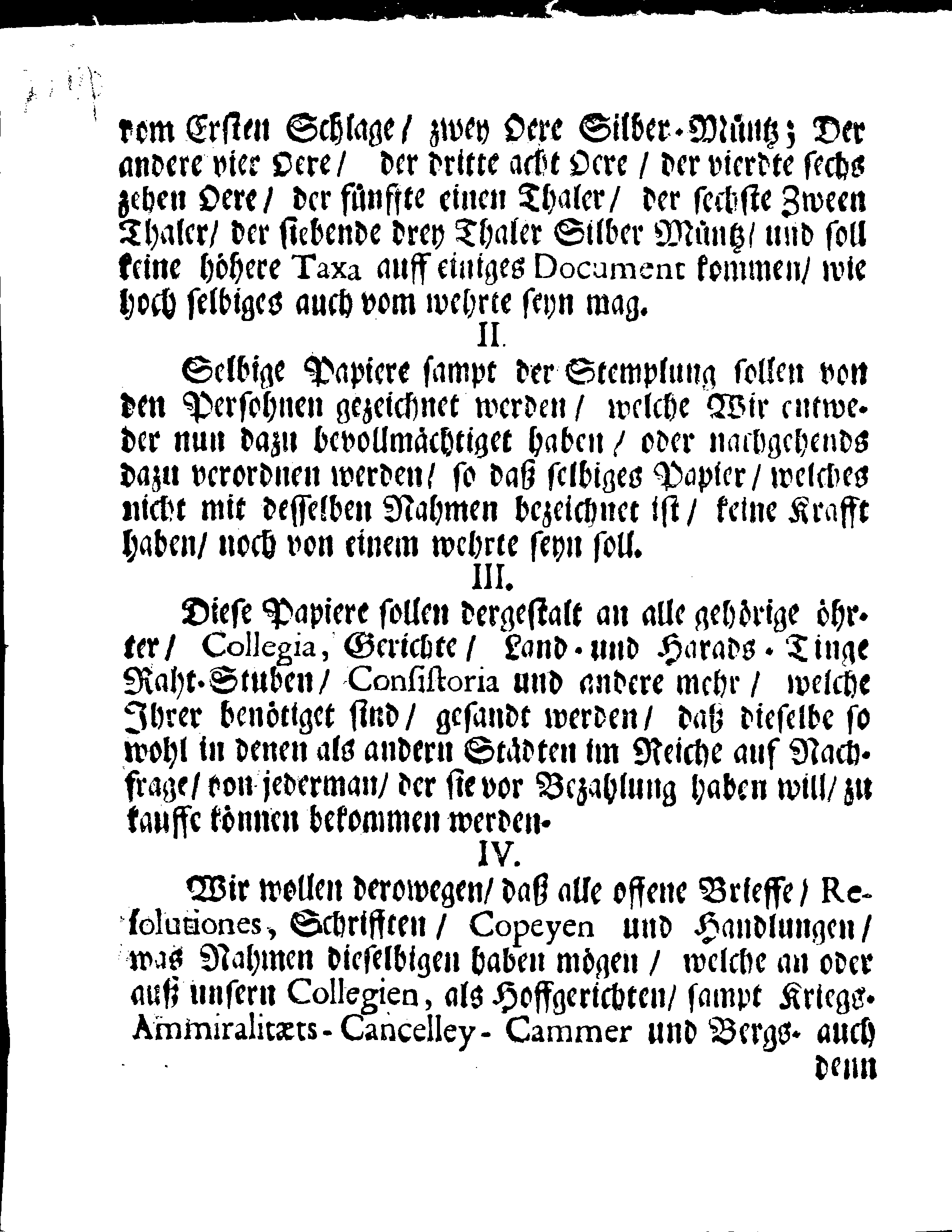 Ihrer Königl. May.tt Stadga und Verordnung, Angehend CHARTAM SIGILLATAM oder Gestempelt Papier