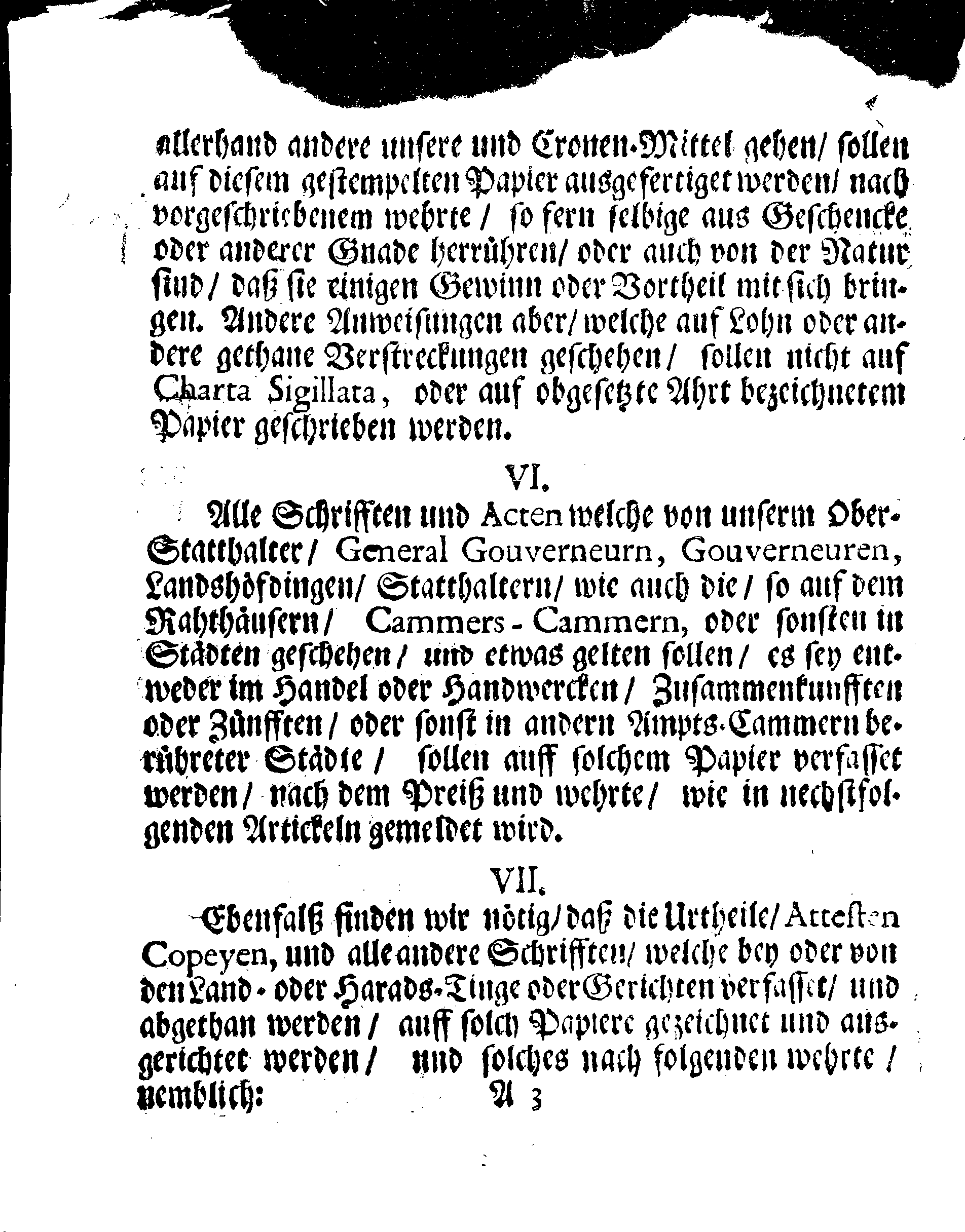 Ihrer Königl. May.tt Stadga und Verordnung, Angehend CHARTAM SIGILLATAM oder Gestempelt Papier