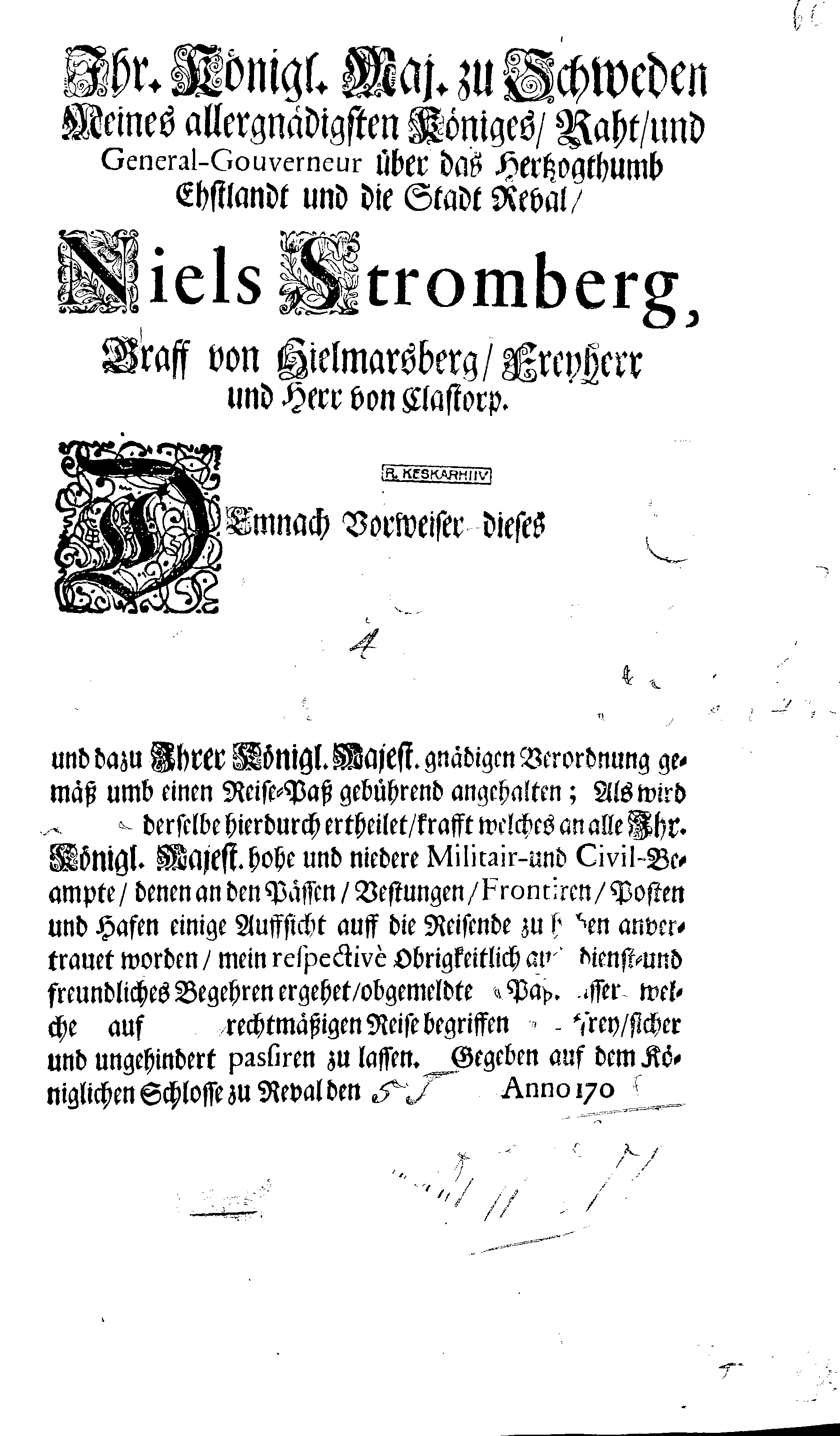 [Nils Strombergi poolt välja antud reisipass]