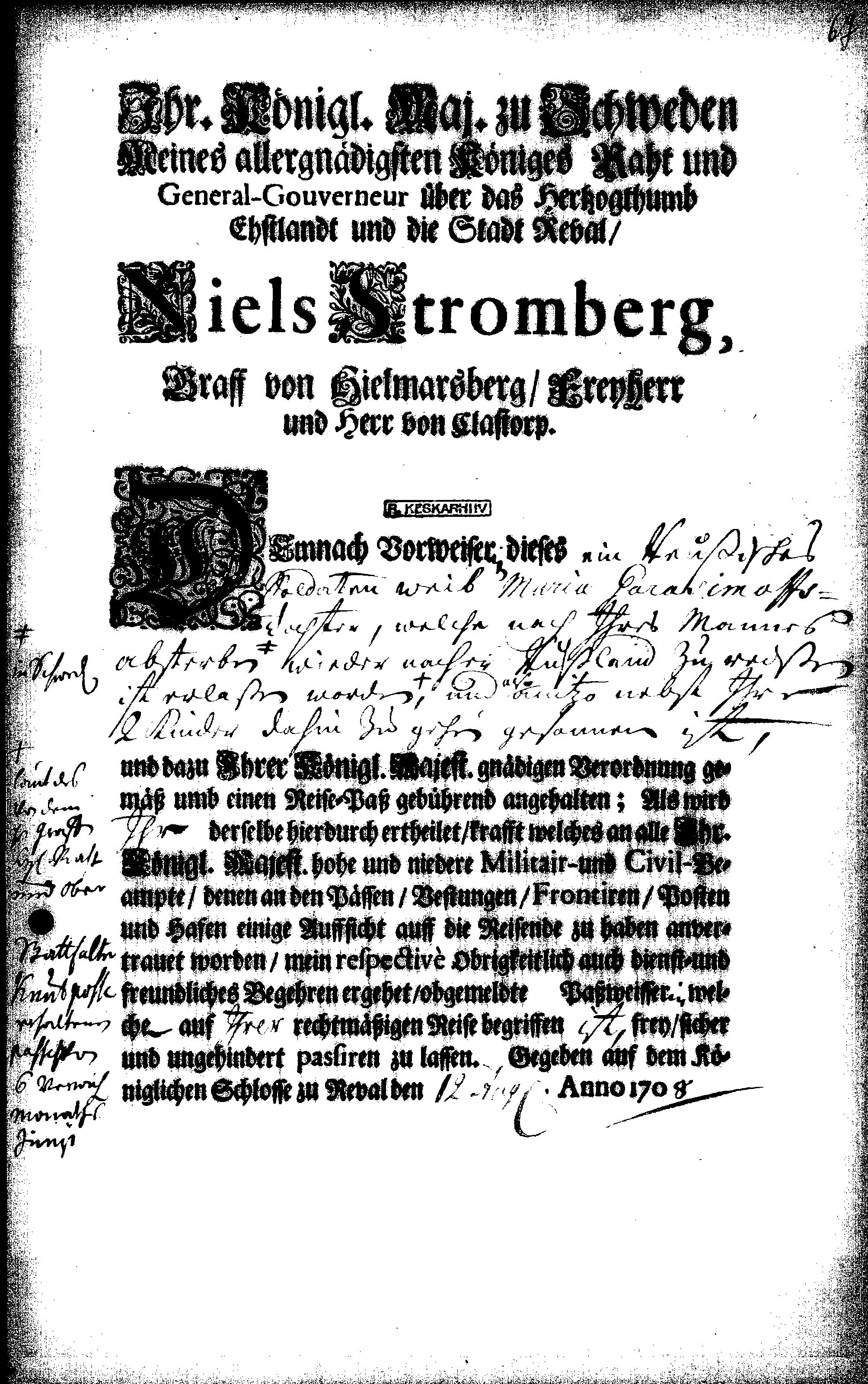 [Nils Strombergi poolt välja antud reisipass]