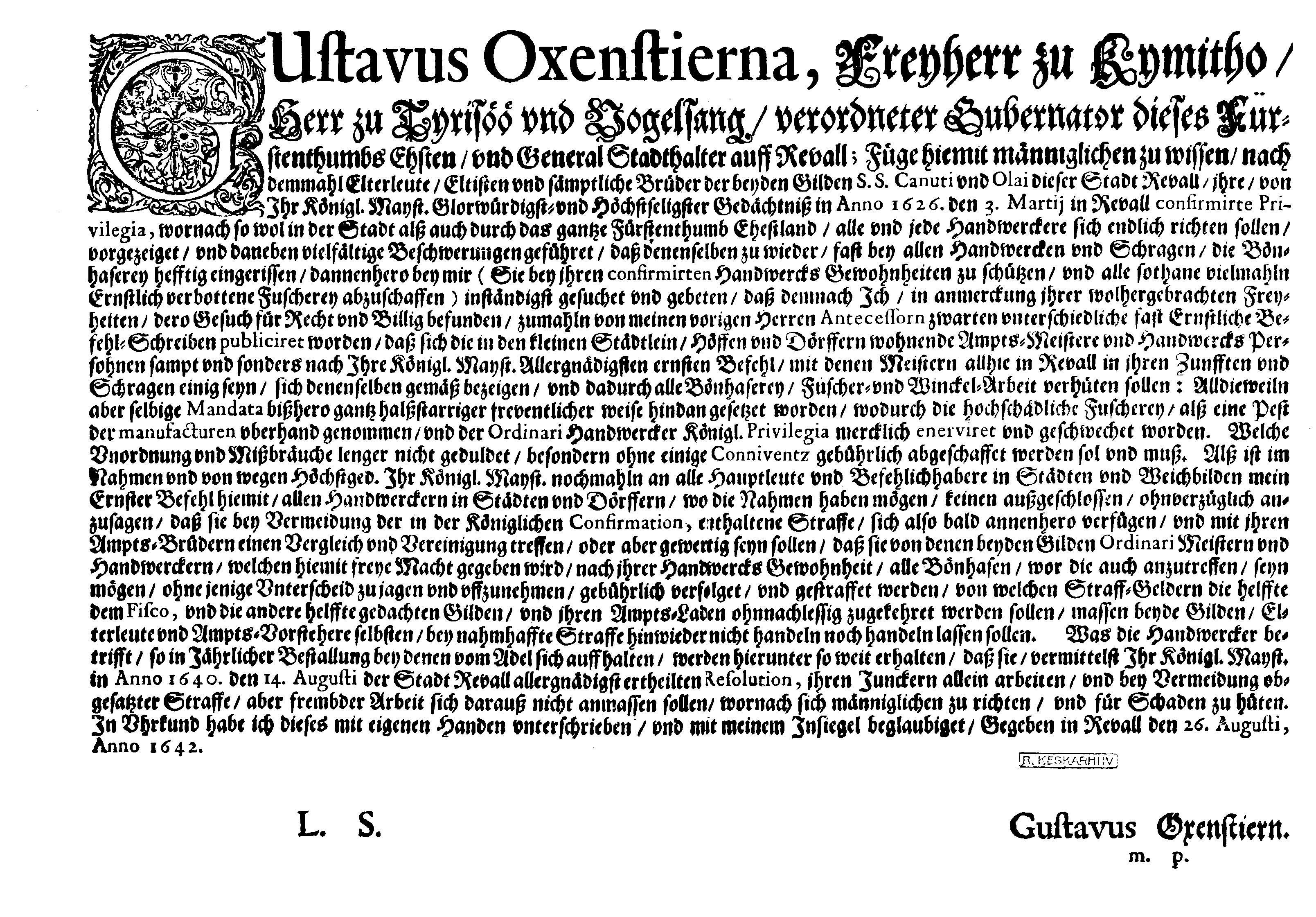 [Gustav Oxenstierna korraldus]