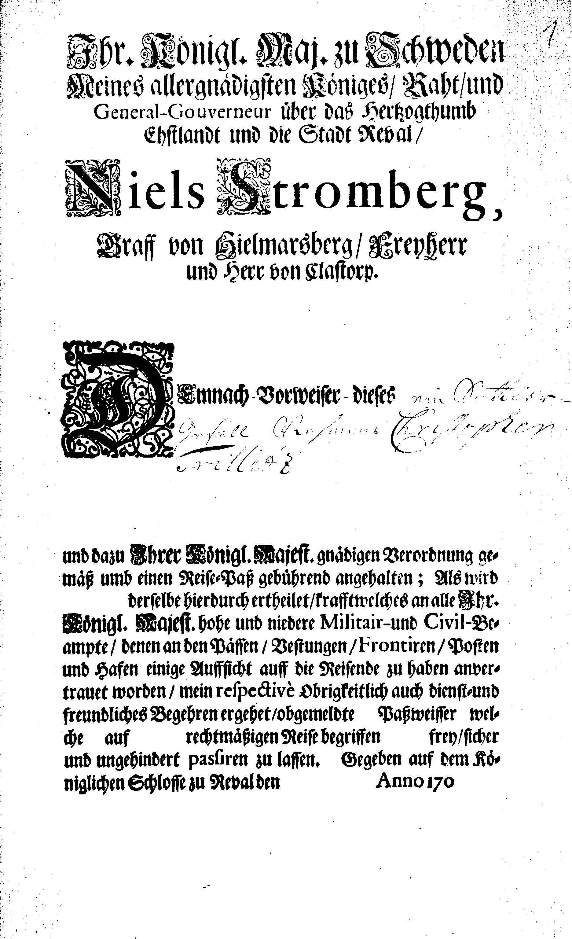 [Nils Strombergi poolt välja antud reisipass]