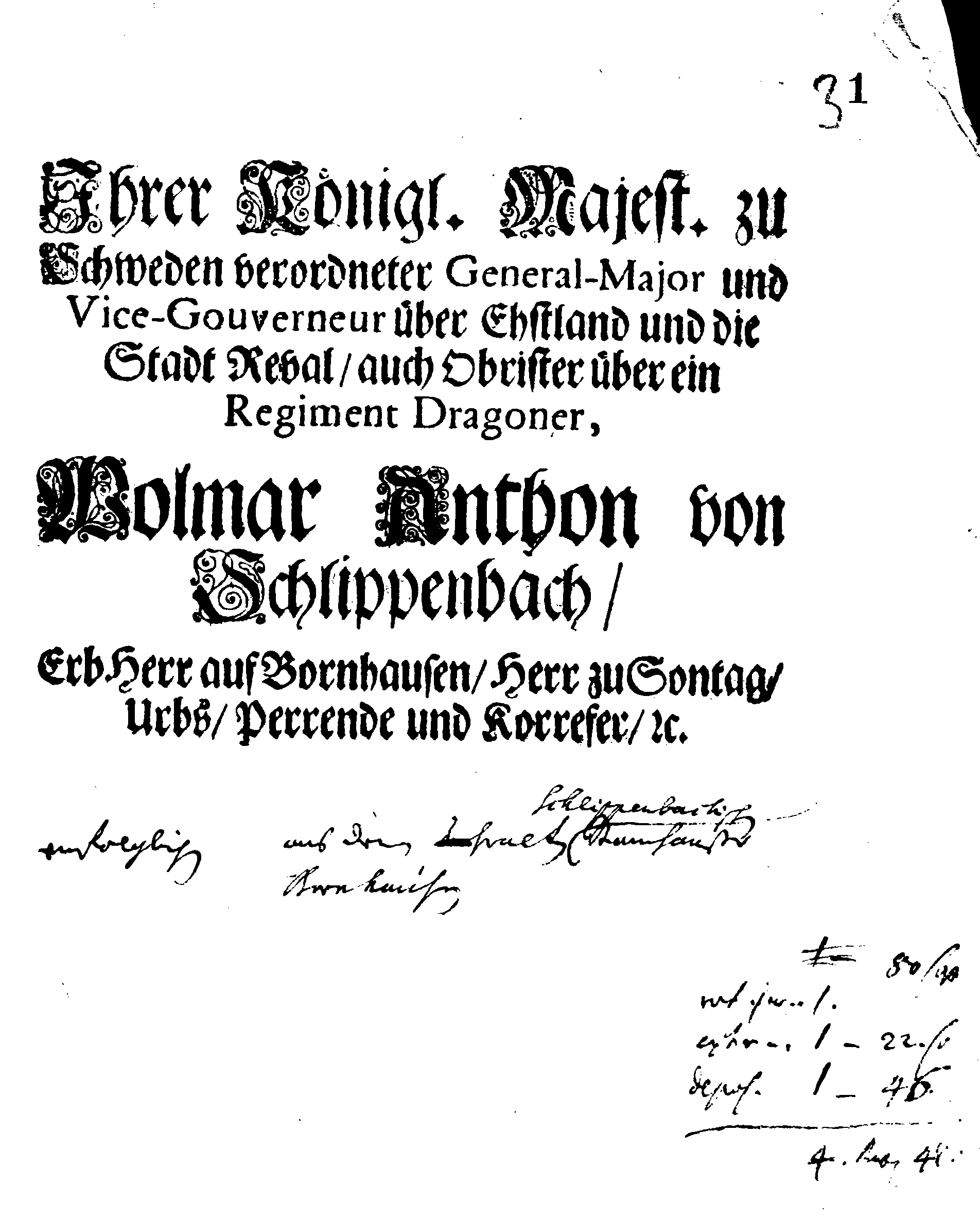 [Wolmar Anton von Schlippenbachi korraldus]