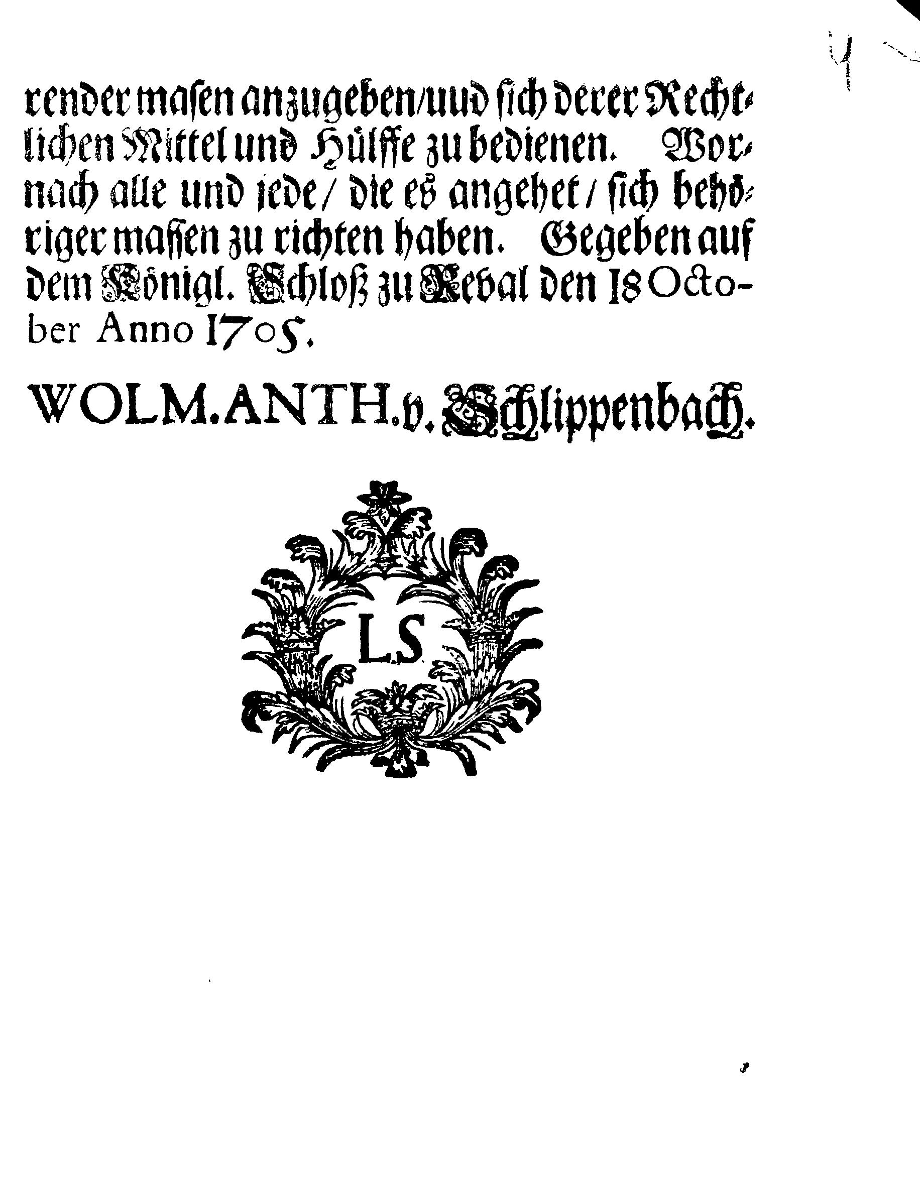 [Wolmar Anton von Schlippenbachi korraldus]