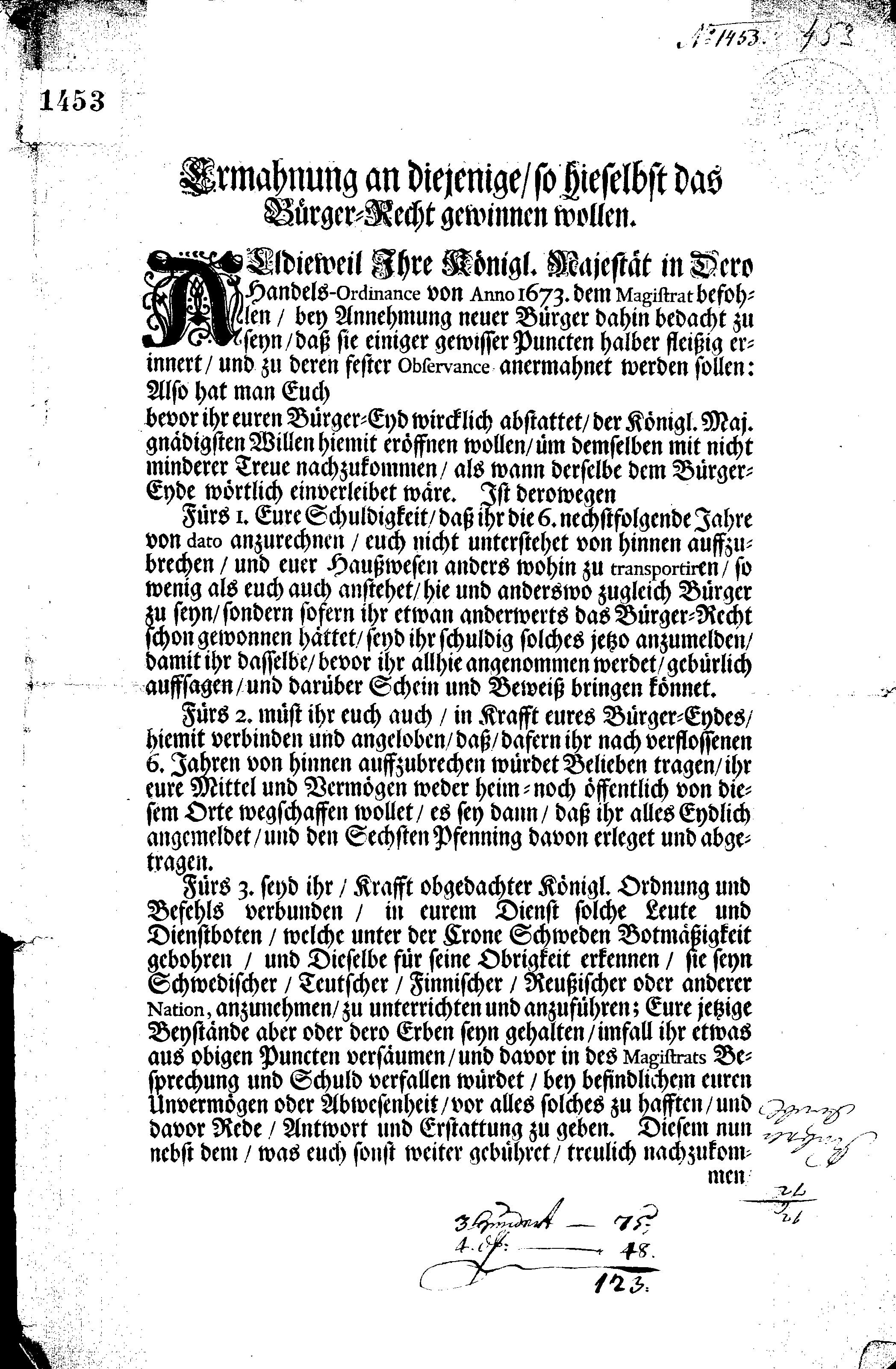 Ermahnung an diejenige, so hieselbst das Bürger-Recht gewinnen wollen