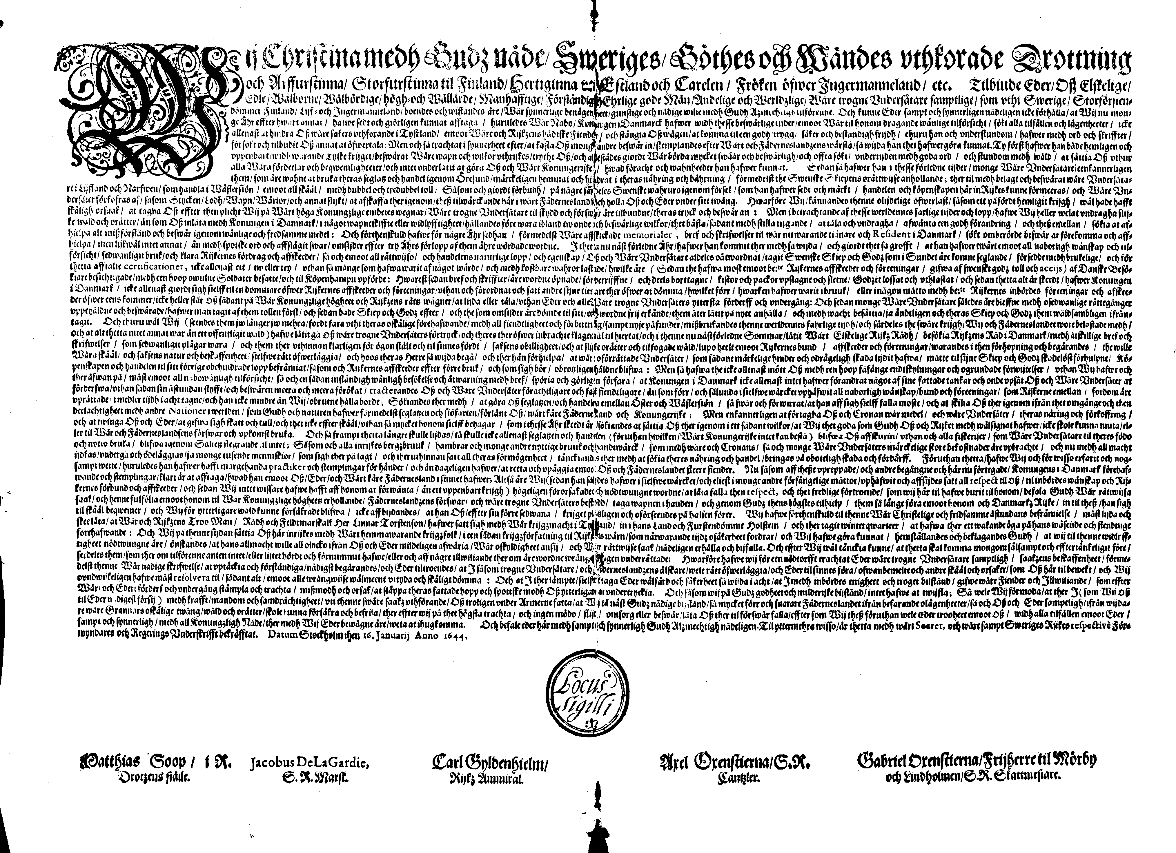 [Kuninganna Kristiina eestkostevalitsuse korraldus]