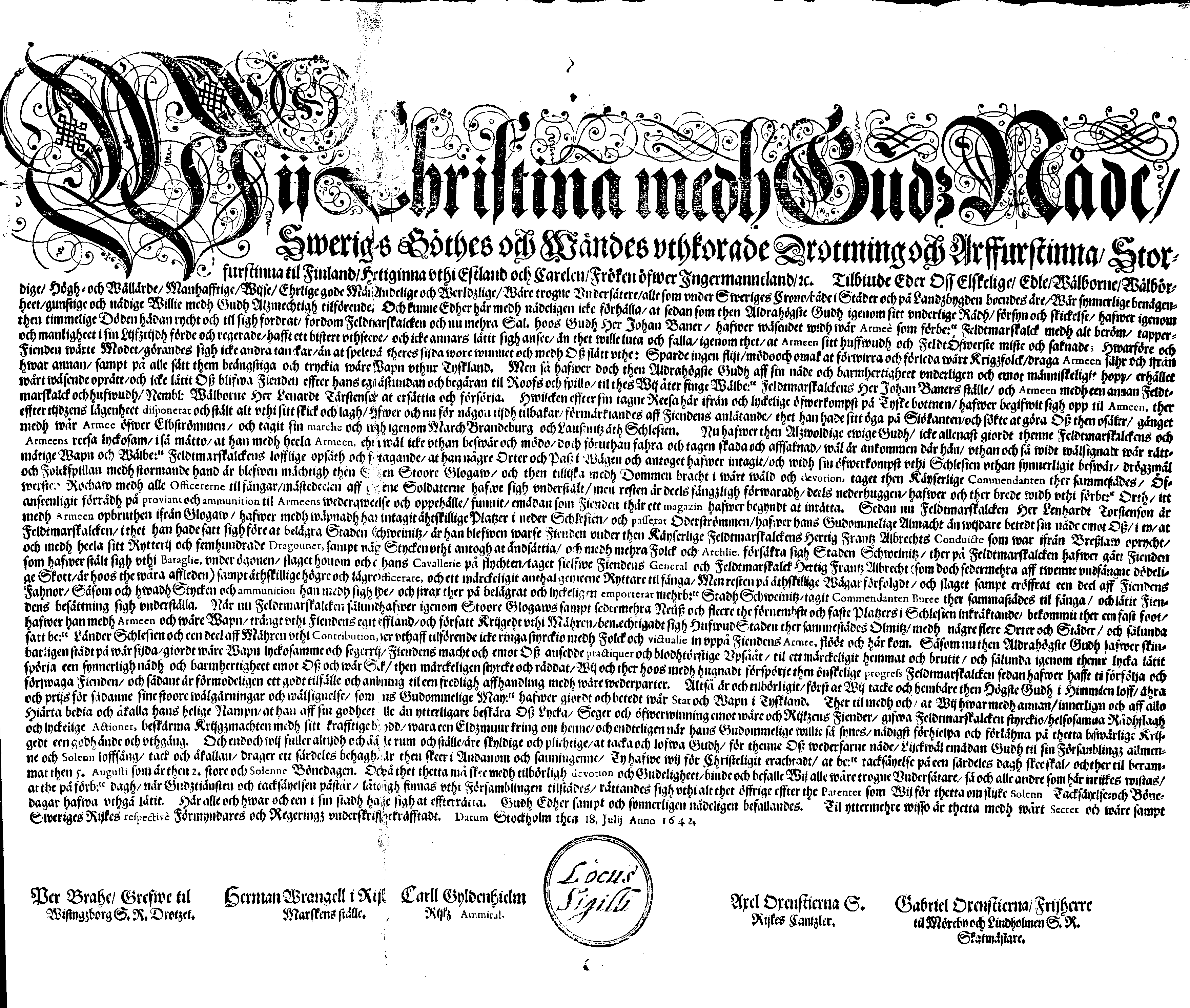 [Kuninganna Kristiina eestkostevalitsuse korraldus]