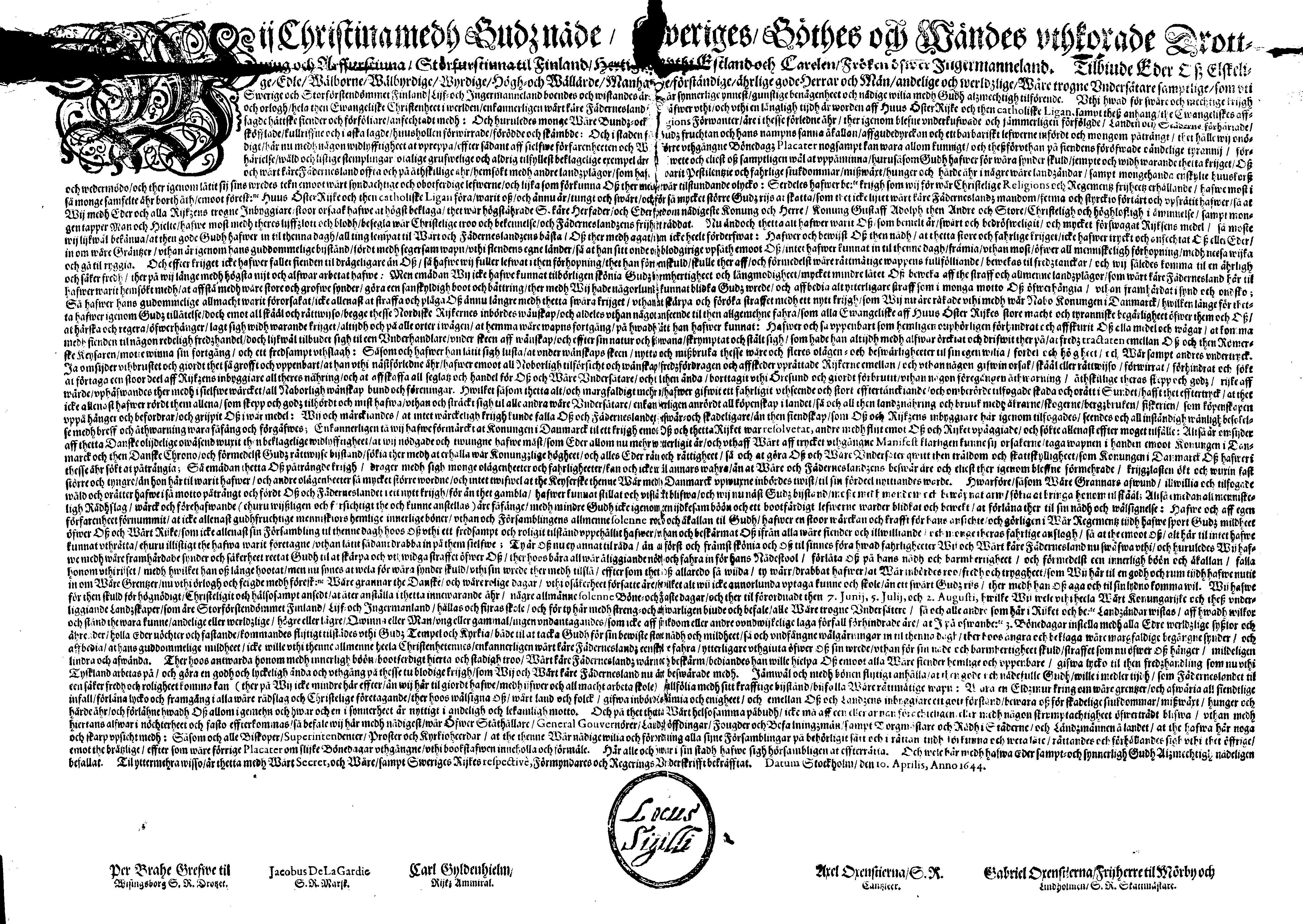 [Kuninganna Kristiina eestkostevalitsuse korraldus]